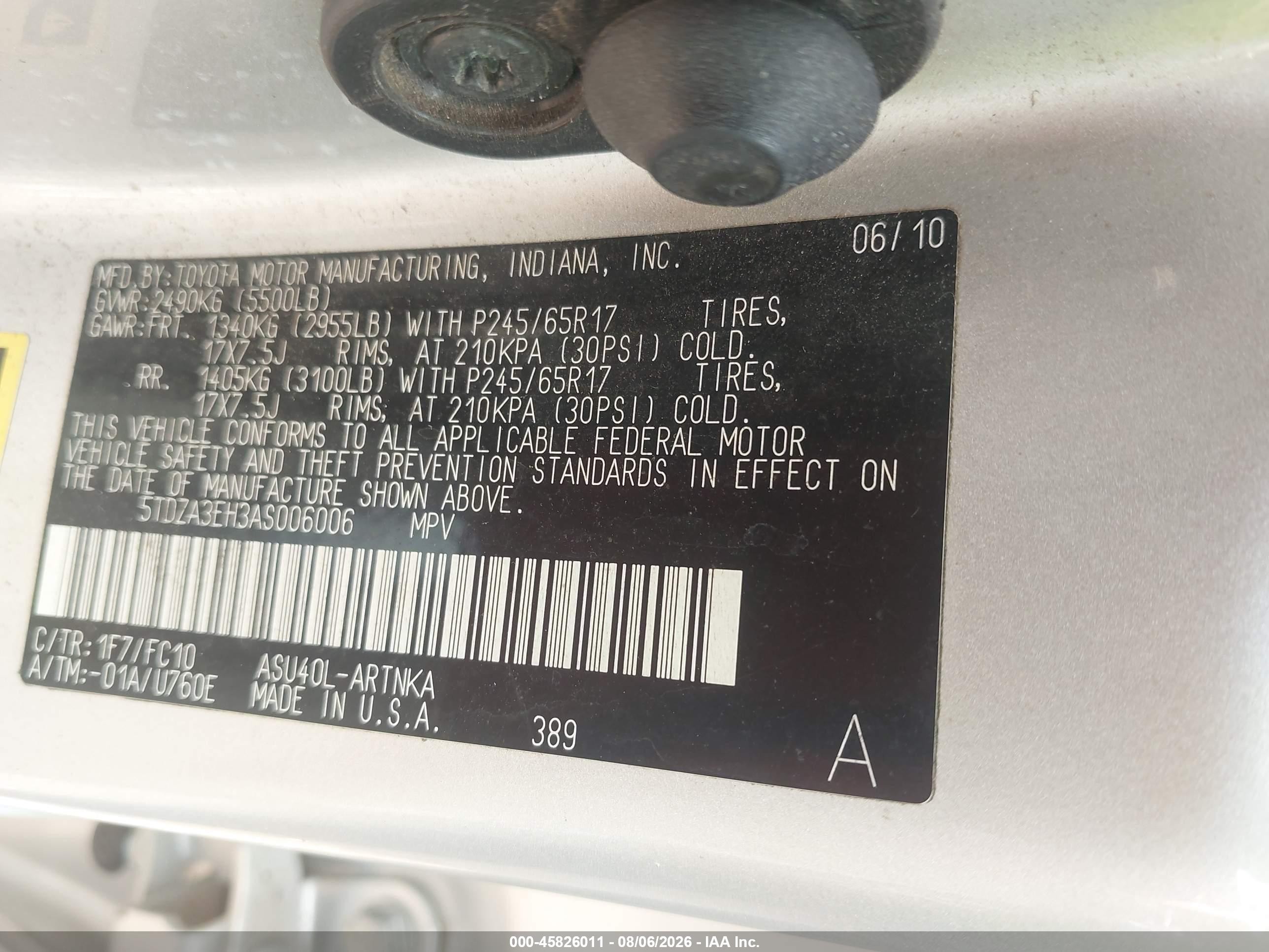 2010 Toyota Highlander   Silver vin: 5TDZA3EH3AS006006
