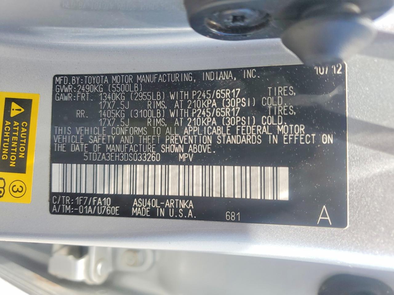 2013 Toyota Highlander Silver vin: 5TDZA3EH3DS033260