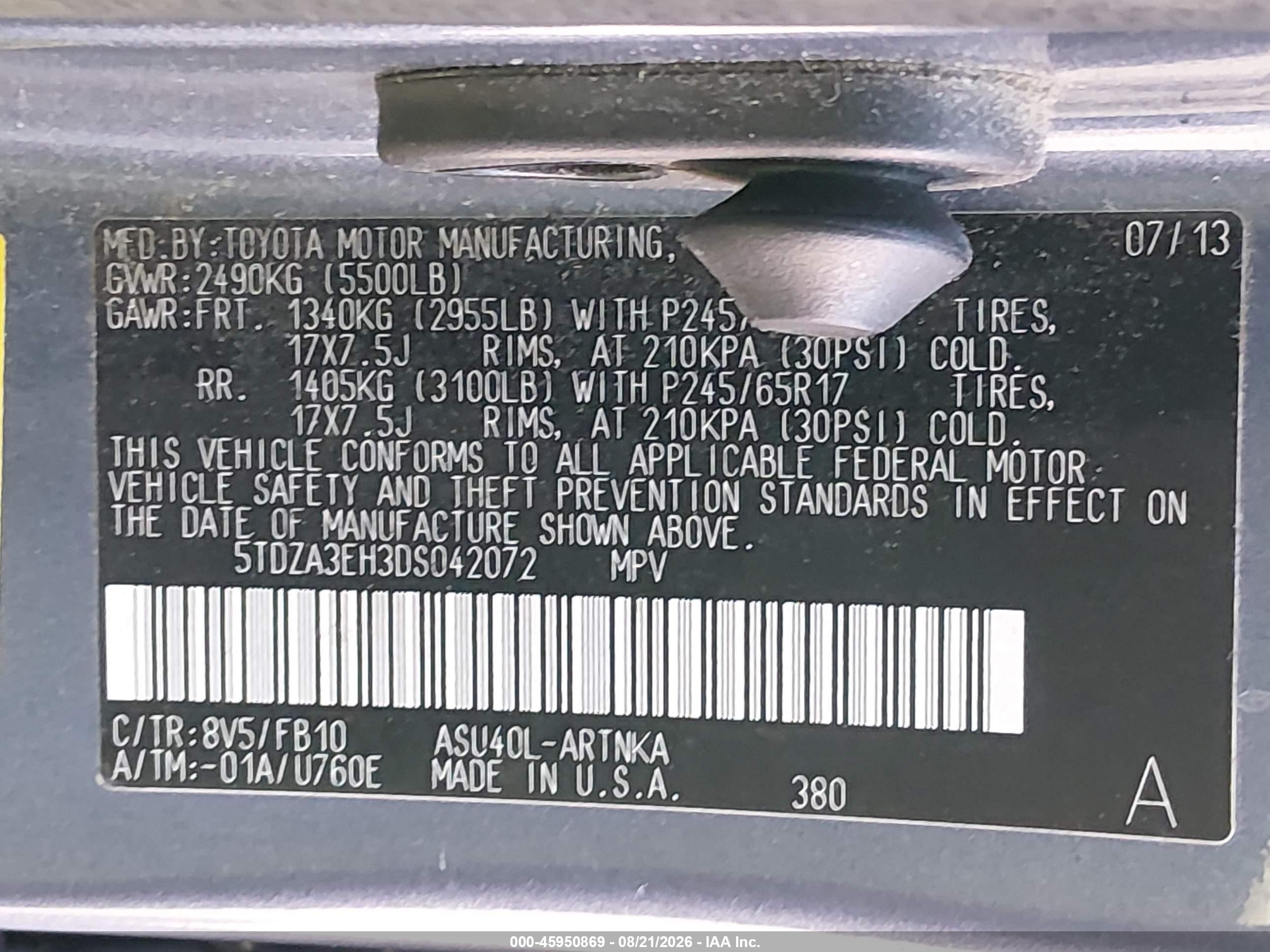 2013 Toyota Highlander   Blue vin: 5TDZA3EH3DS042072