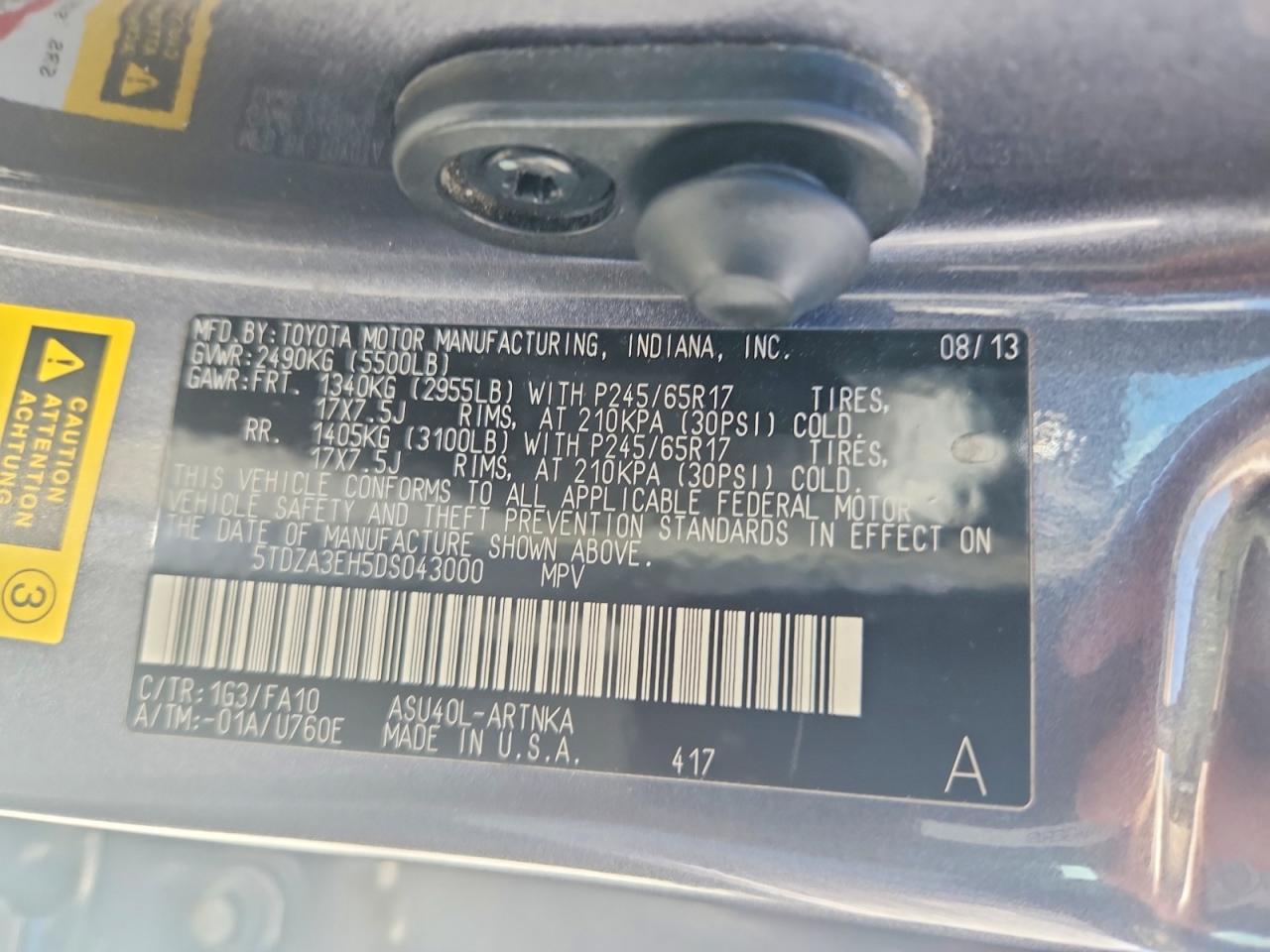 2013 Toyota Highlander Plus Серый vin: 5TDZA3EH5DS043000