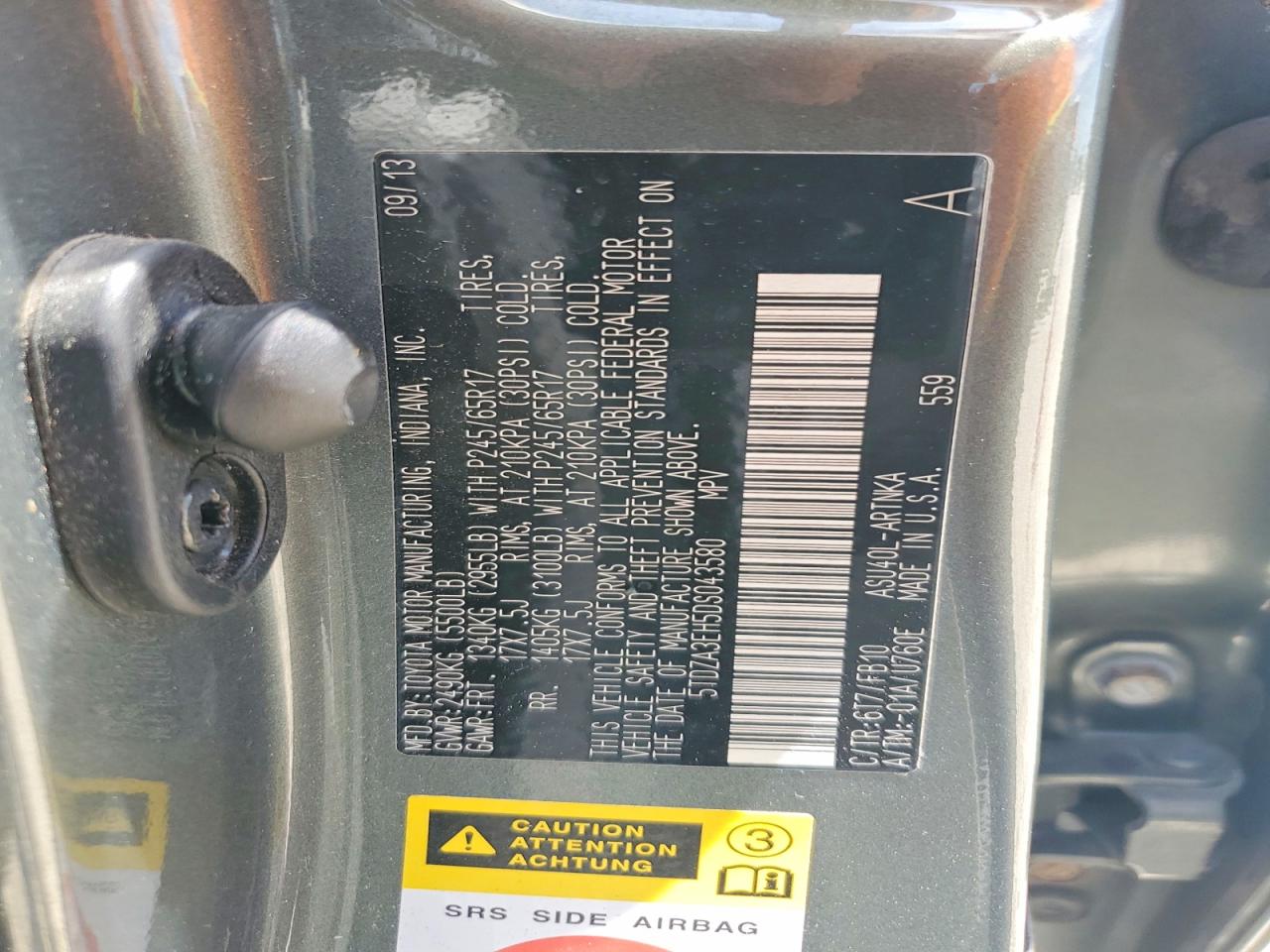 2013 Toyota Highlander Base Charcoal vin: 5TDZA3EH5DS043580