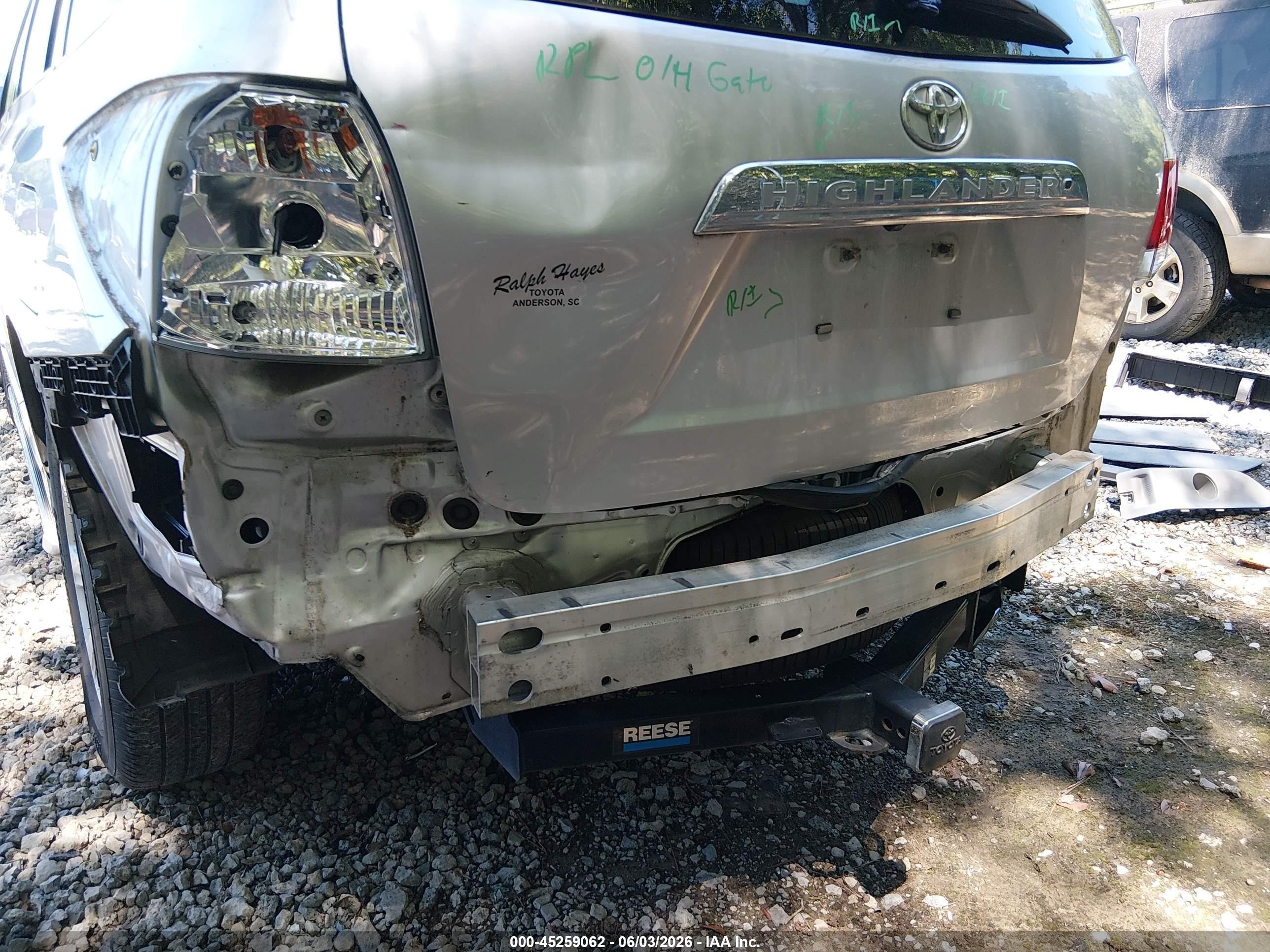 2012 Toyota Highlander   Gray vin: 5TDZA3EH7CS018064