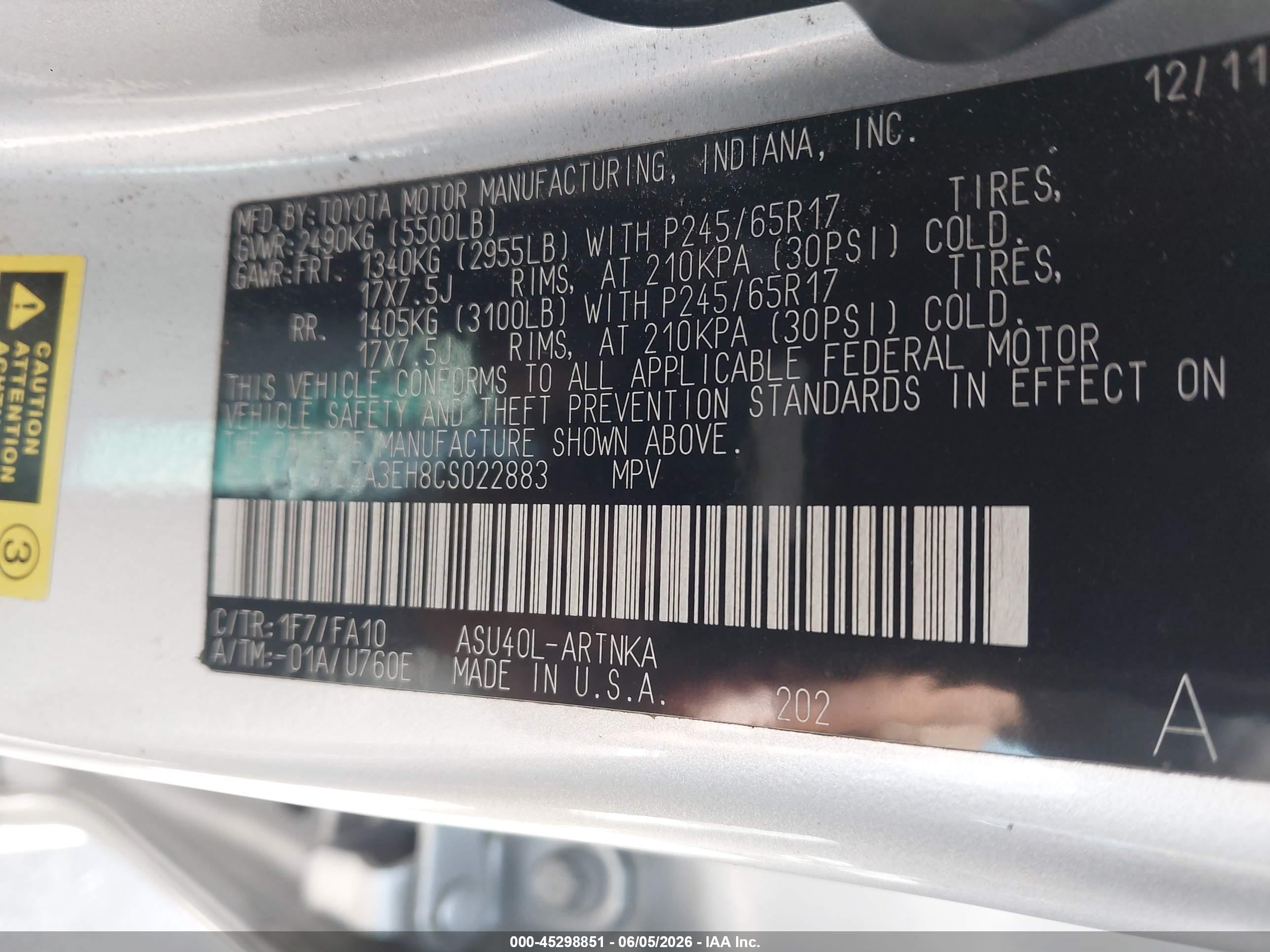 2012 Toyota Highlander   Silver vin: 5TDZA3EH8CS022883