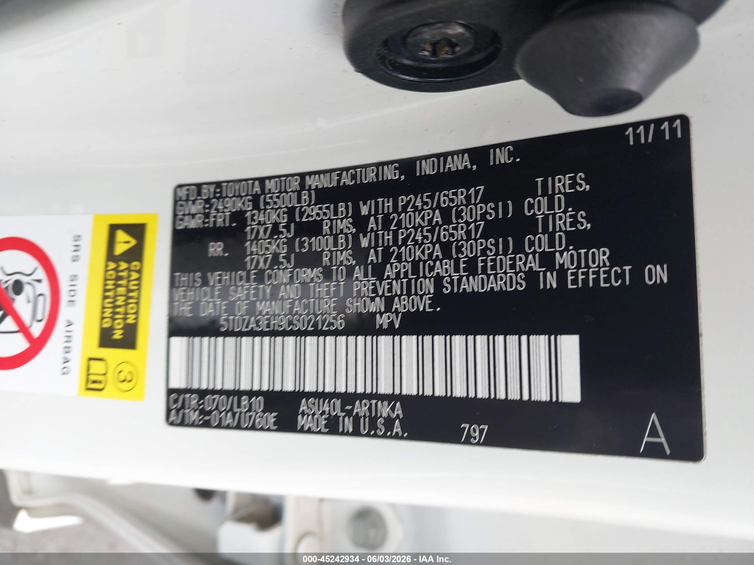 2012 Toyota Highlander Se White vin: 5TDZA3EH9CS021256