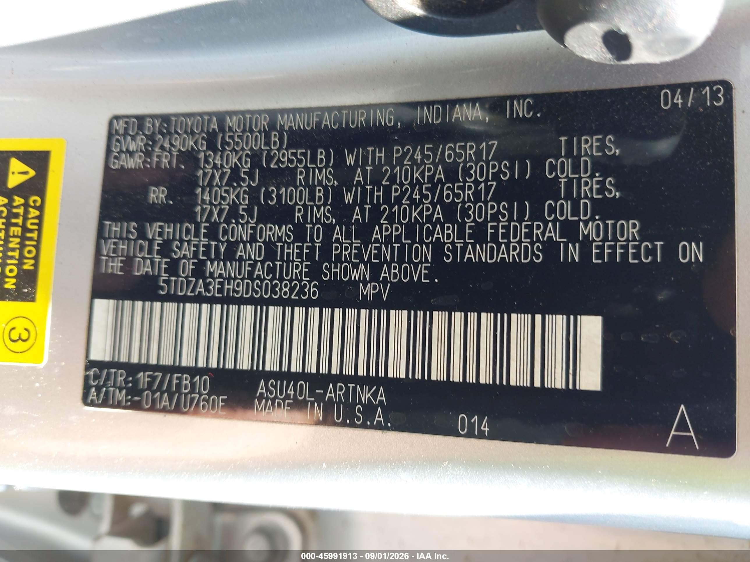 2013 Toyota Highlander   Silver vin: 5TDZA3EH9DS038236