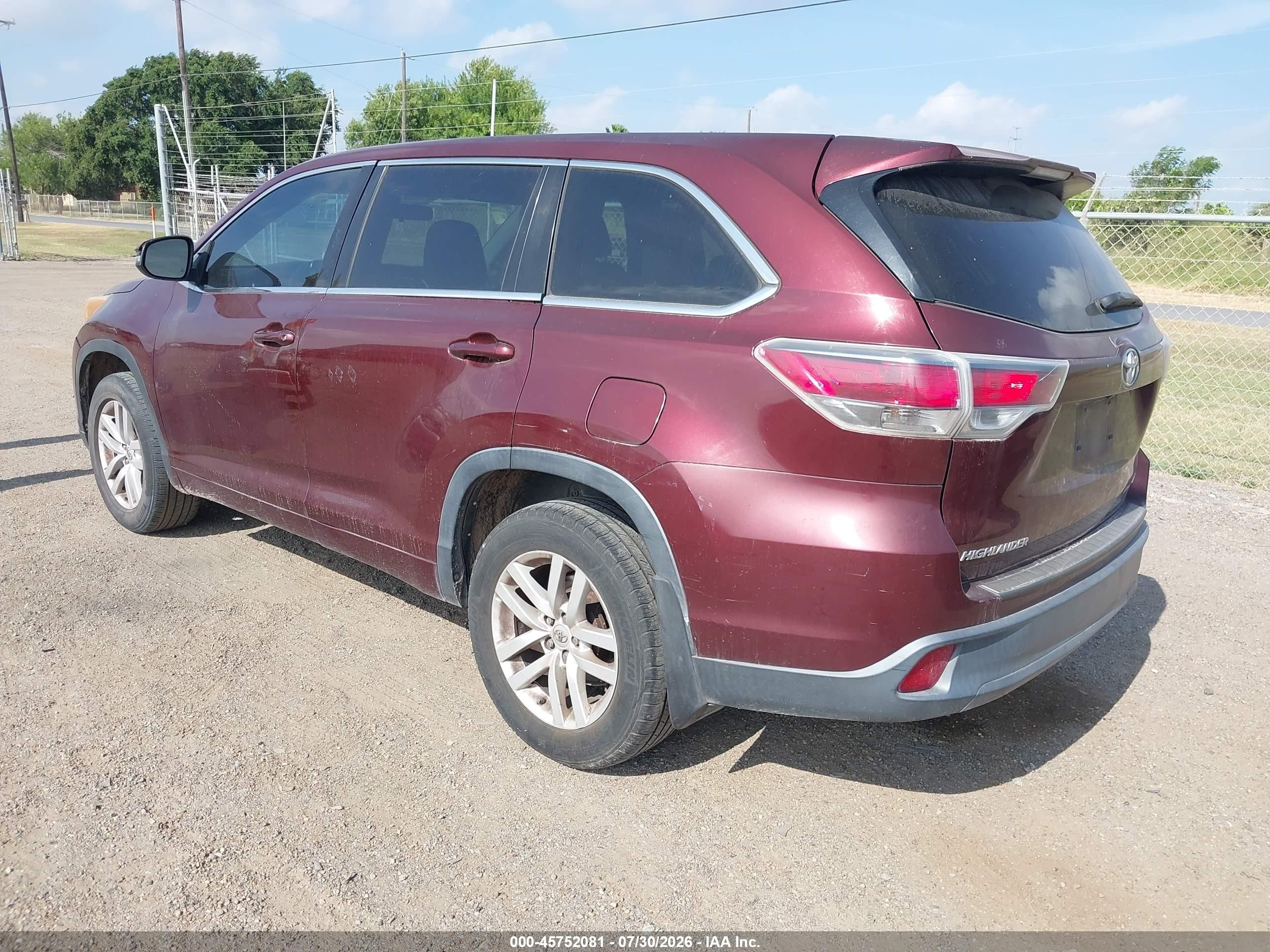 2015 Toyota Highlander Le Maroon vin: 5TDZARFH0FS015478