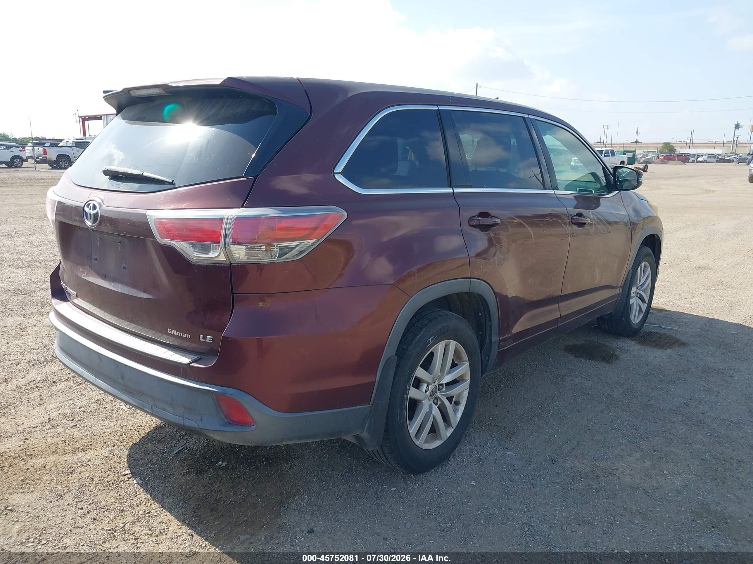 2015 Toyota Highlander Le Maroon vin: 5TDZARFH0FS015478