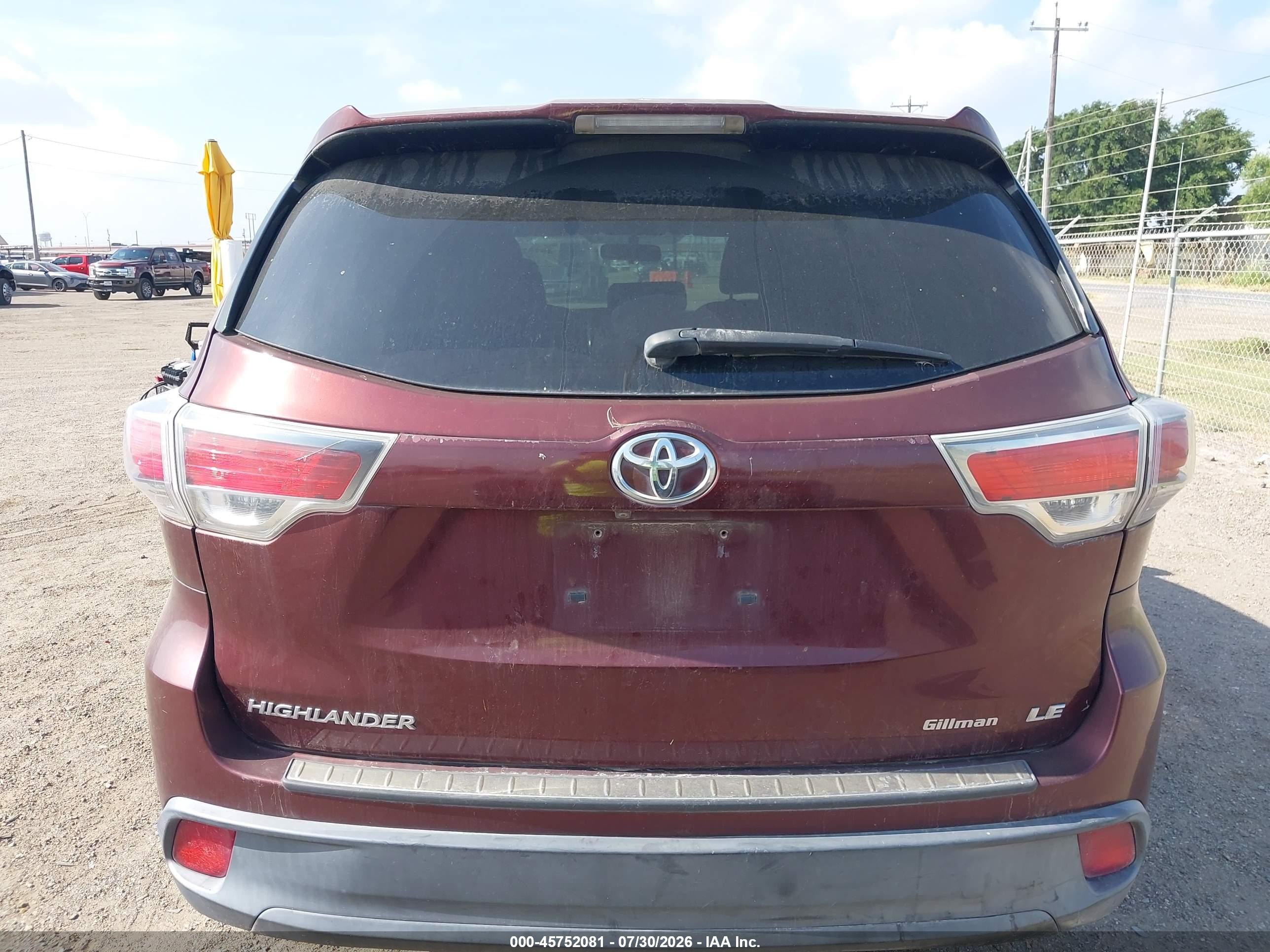 2015 Toyota Highlander Le Maroon vin: 5TDZARFH0FS015478