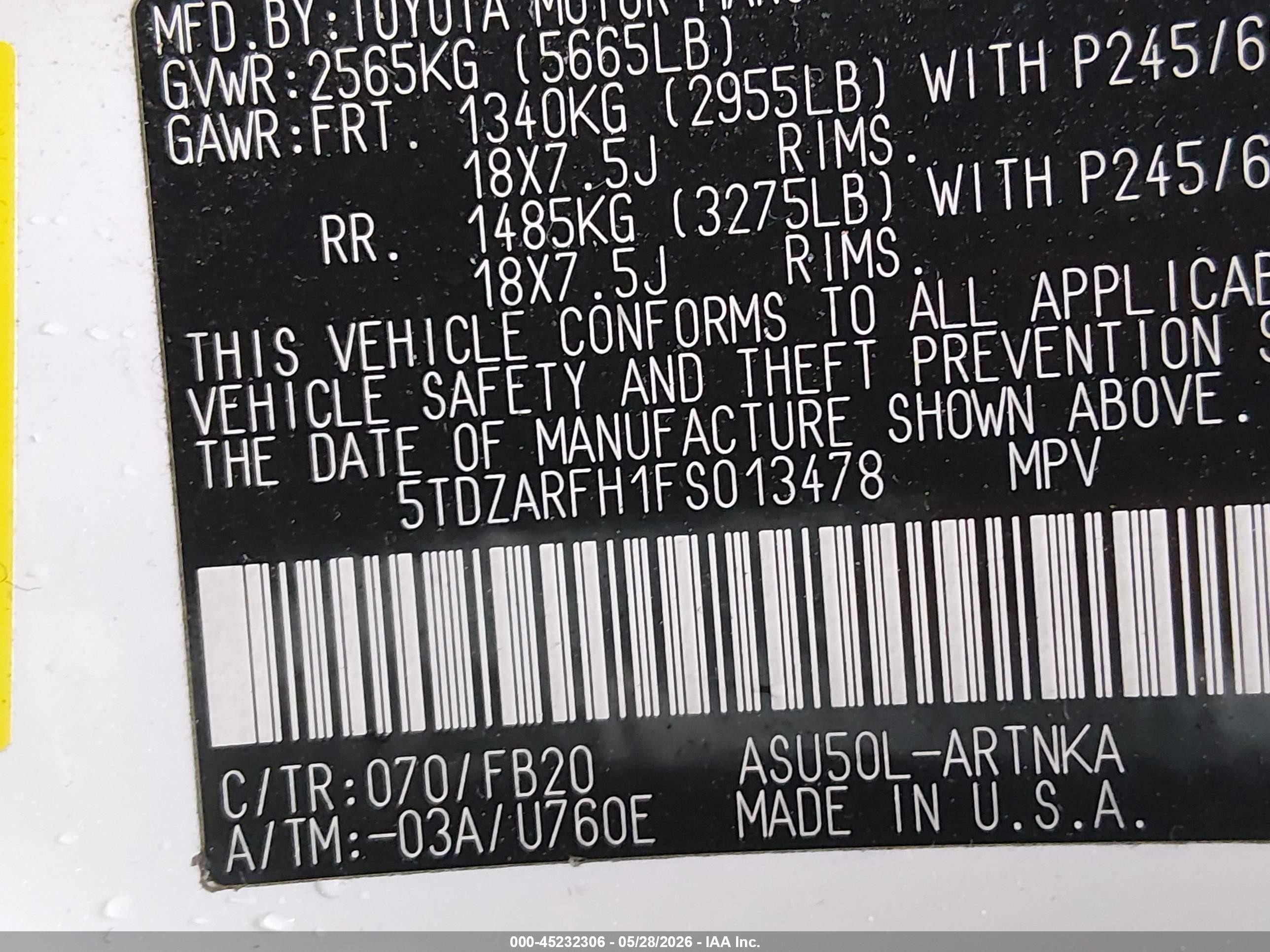 2015 Toyota Highlander Le White vin: 5TDZARFH1FS013478