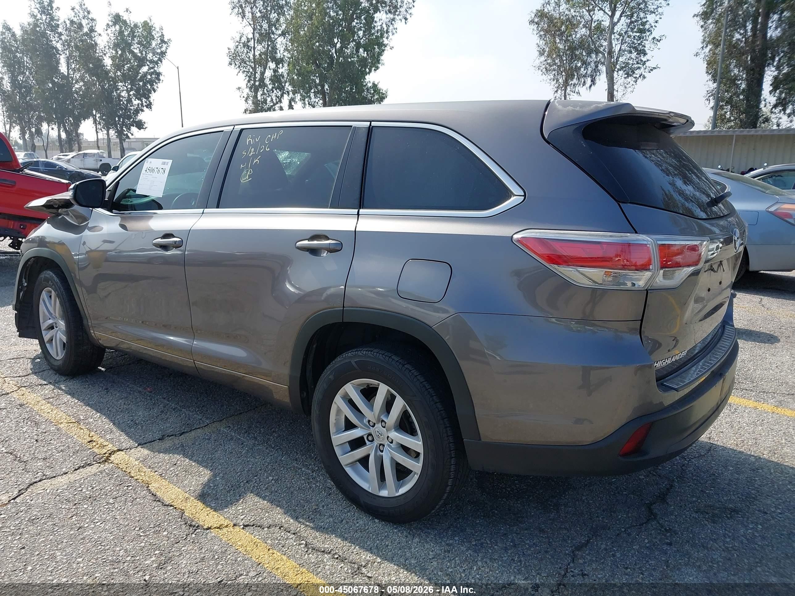 2014 Toyota Highlander Le Gray vin: 5TDZARFH5ES009027