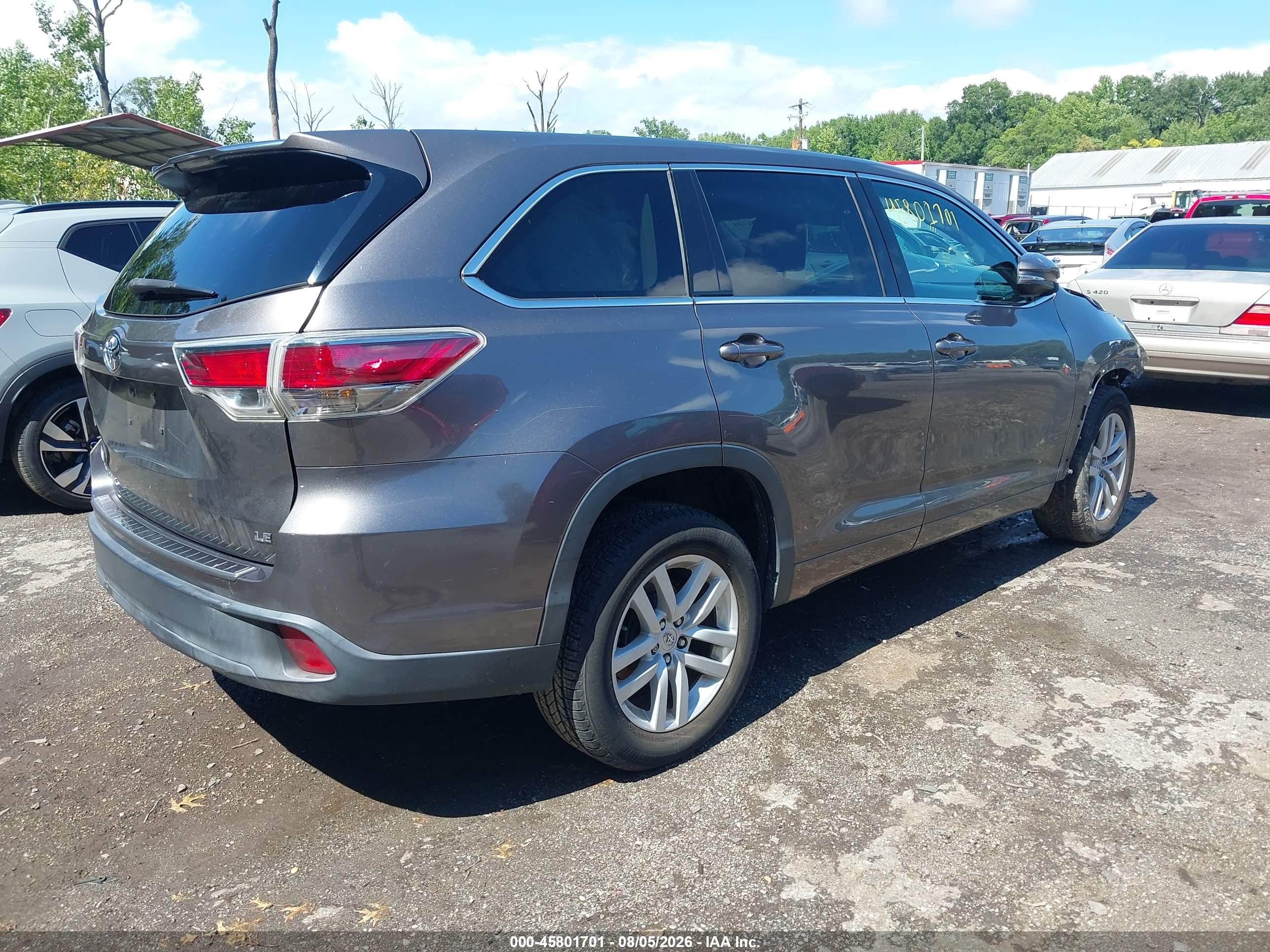 2015 Toyota Highlander Le Gray vin: 5TDZARFH6FS014707