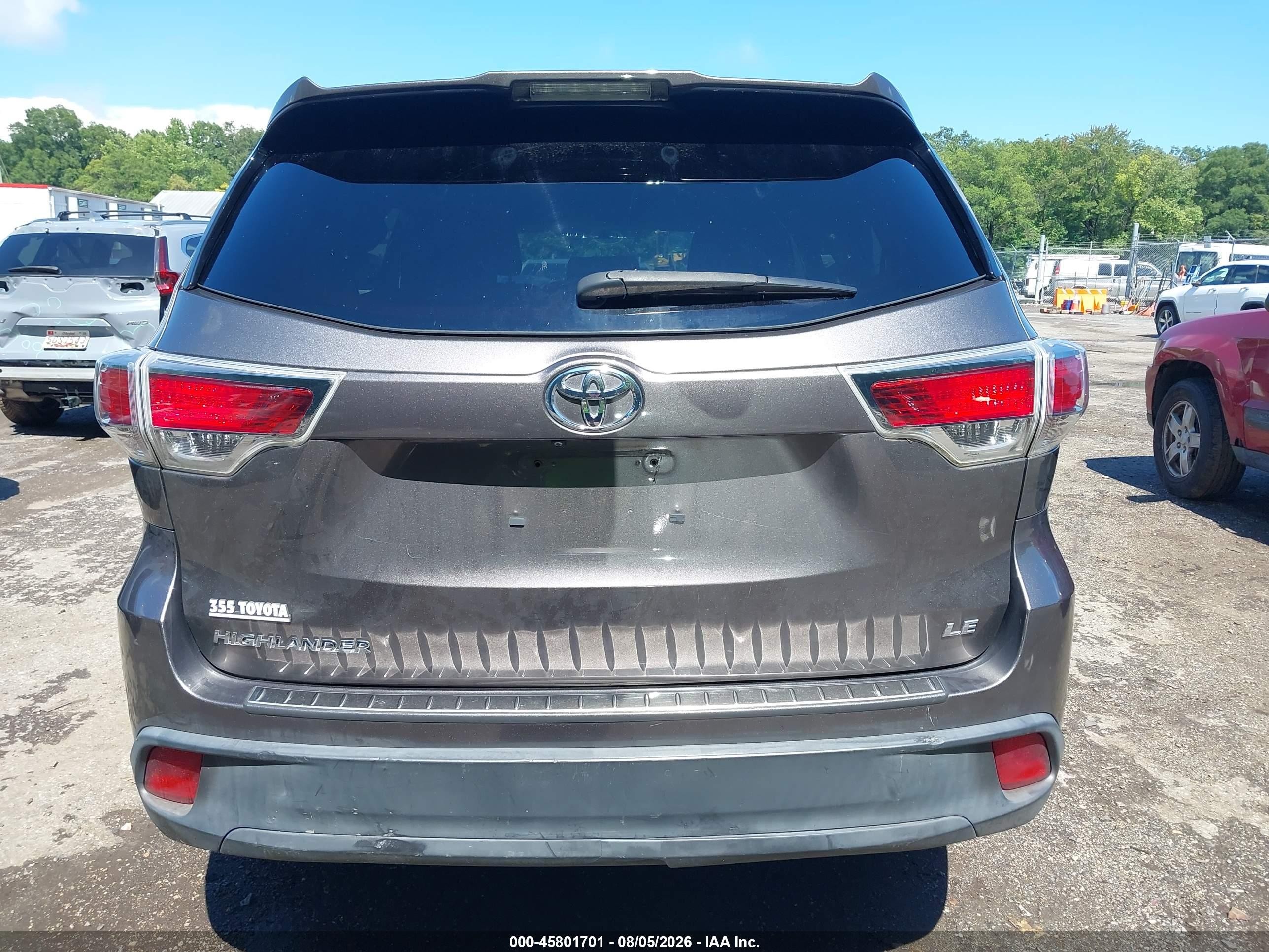 2015 Toyota Highlander Le Gray vin: 5TDZARFH6FS014707