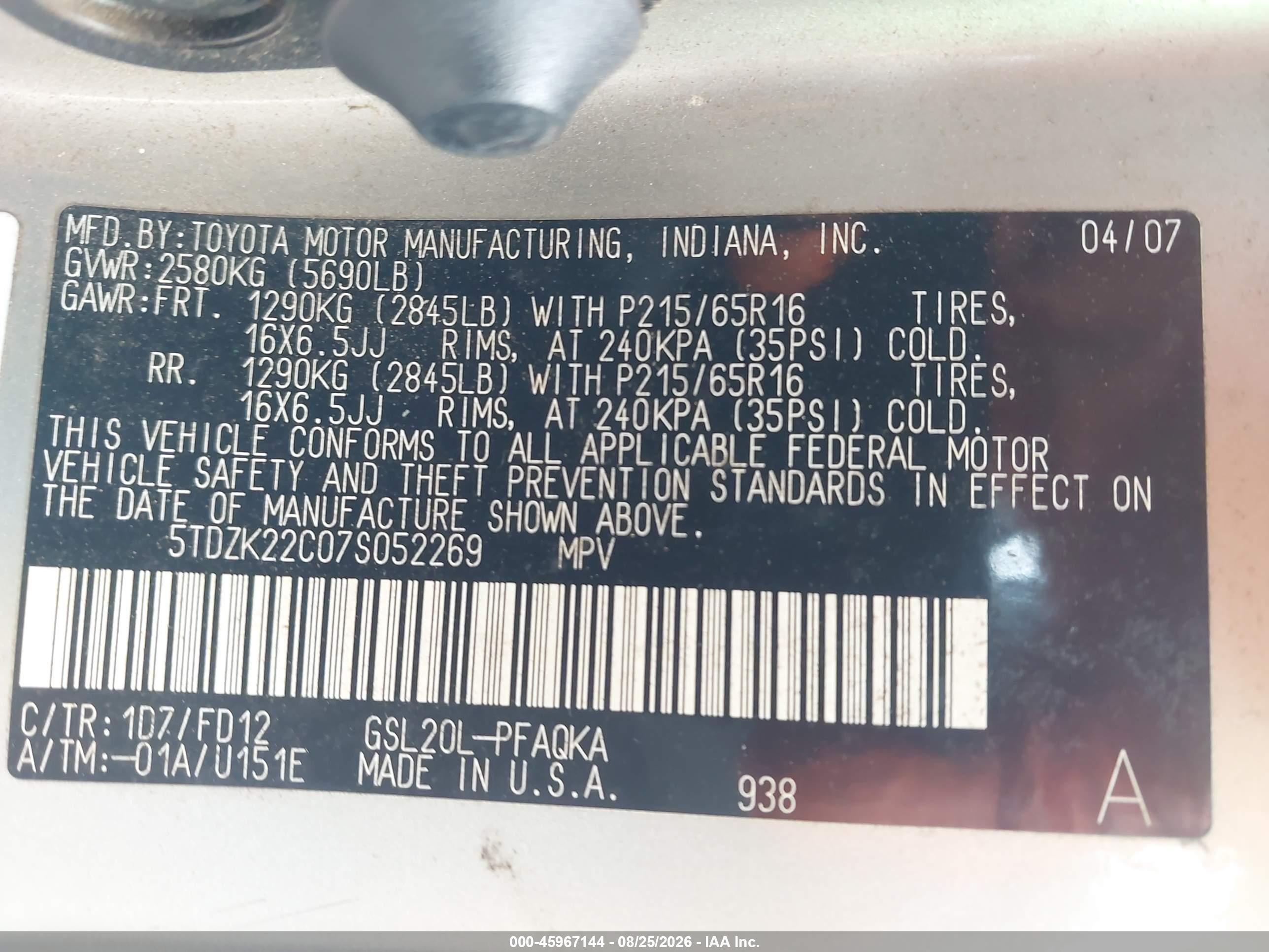 2007 Toyota Sienna Xle Silver vin: 5TDZK22C07S052269