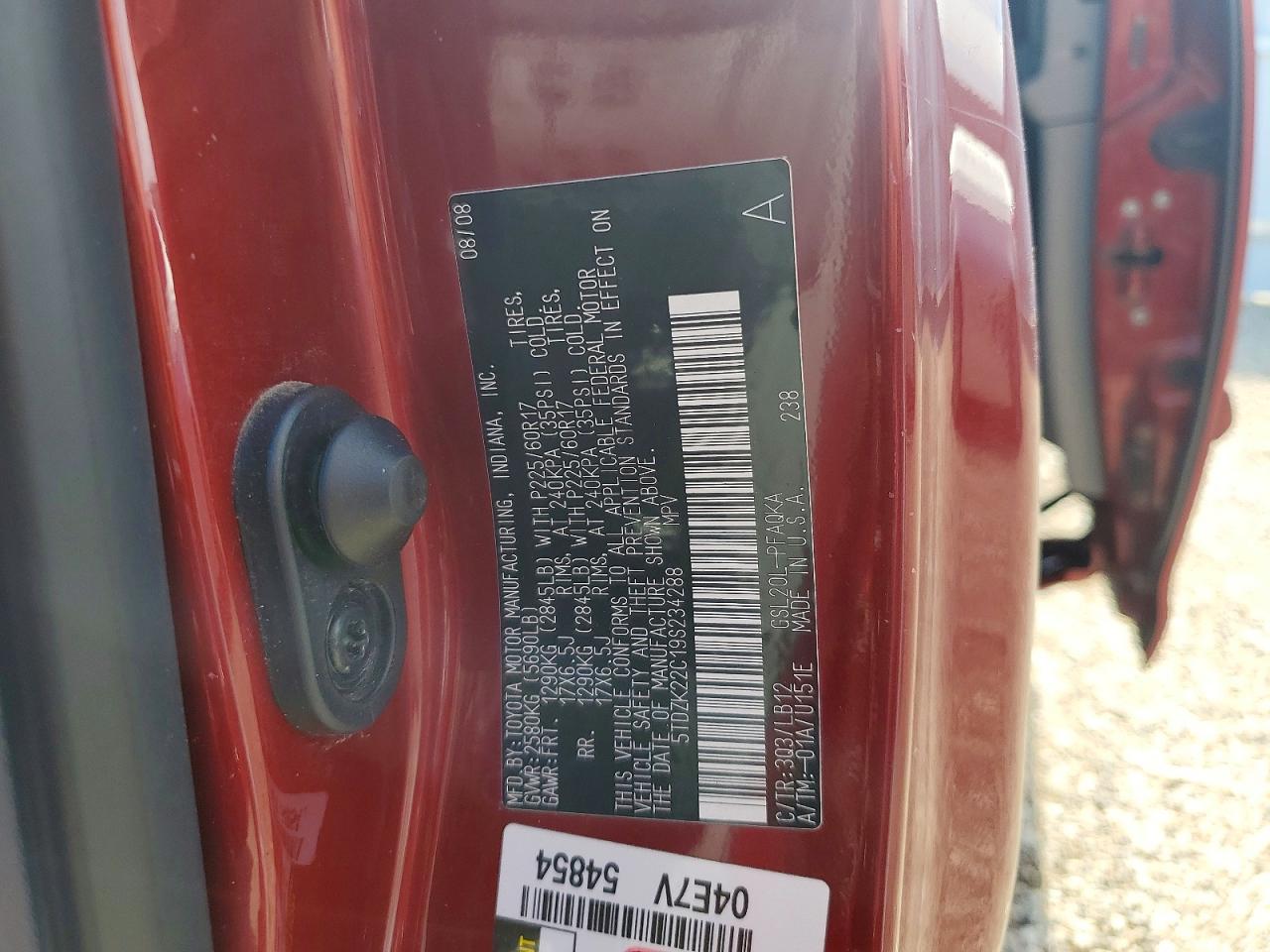 2009 Toyota Sienna Xle Maroon vin: 5TDZK22C19S234288