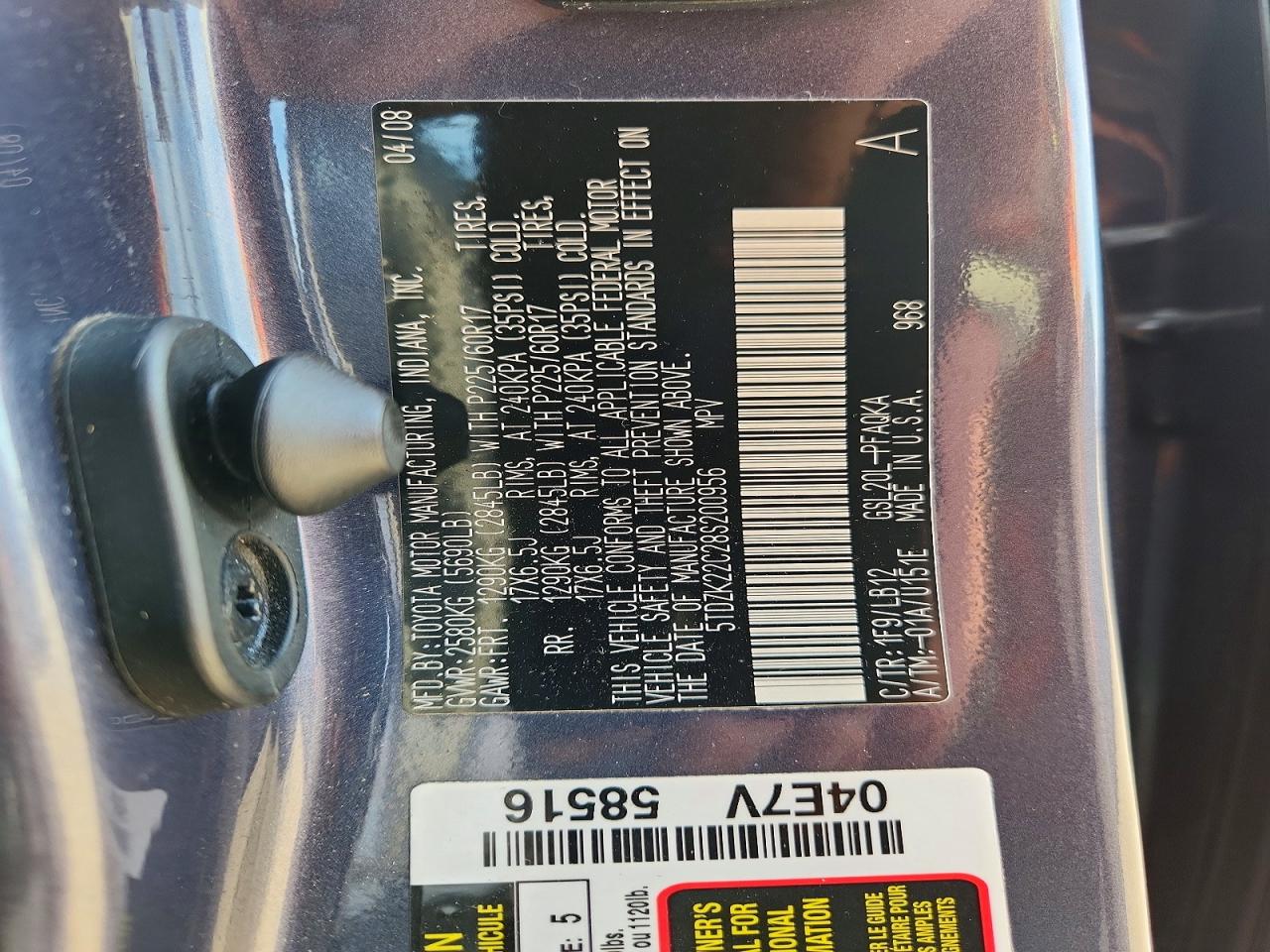 2008 Toyota Sienna Xle Gray vin: 5TDZK22C28S200956