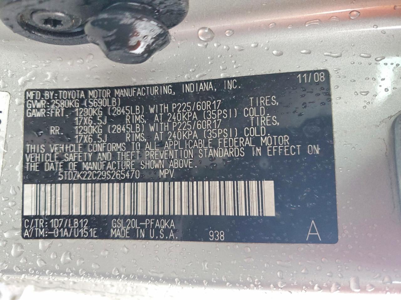 2009 Toyota Sienna Xle Silver vin: 5TDZK22C29S265470