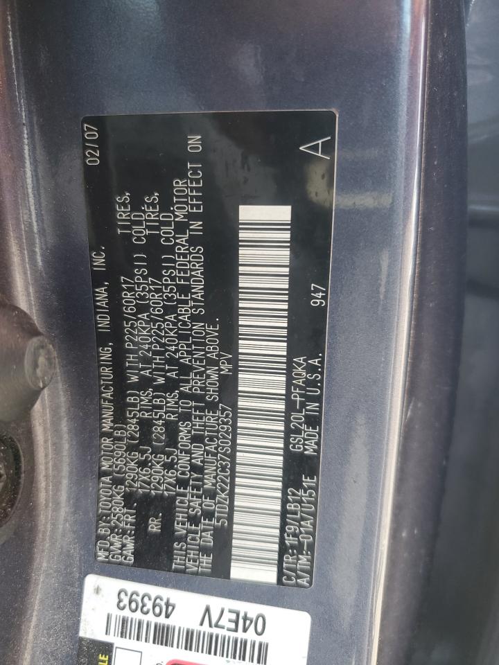 2007 Toyota Sienna Xle 7-passenger Серый vin: 5TDZK22C37S029357