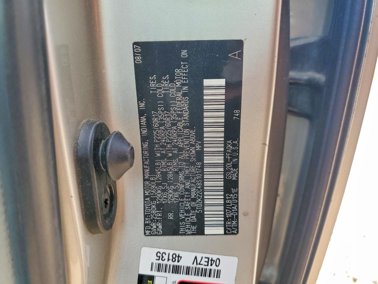 2008 Toyota Sienna Xle Limited Silver vin: 5TDZK22C48S101748