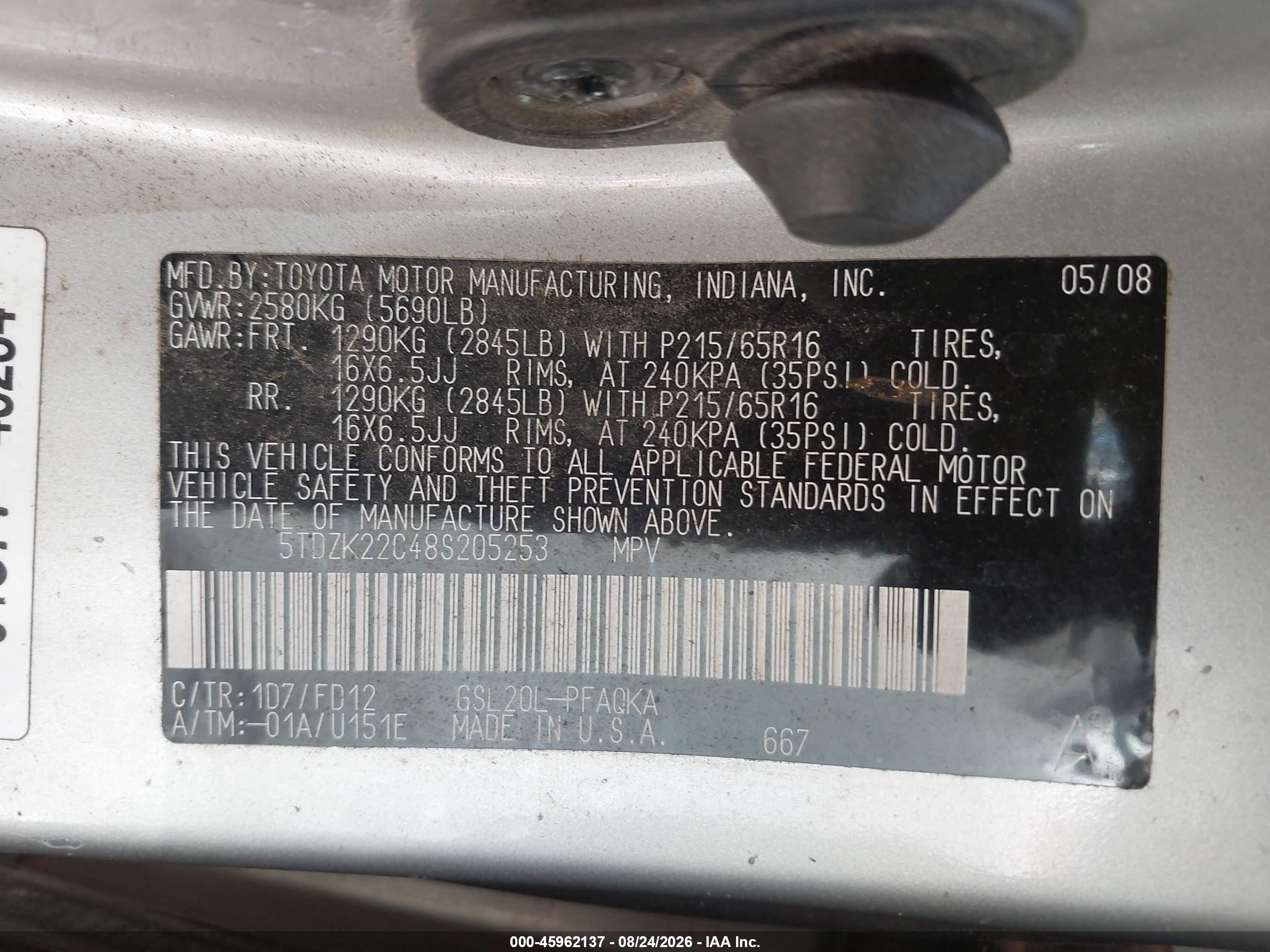 2008 Toyota Sienna Xle Silver vin: 5TDZK22C48S205253