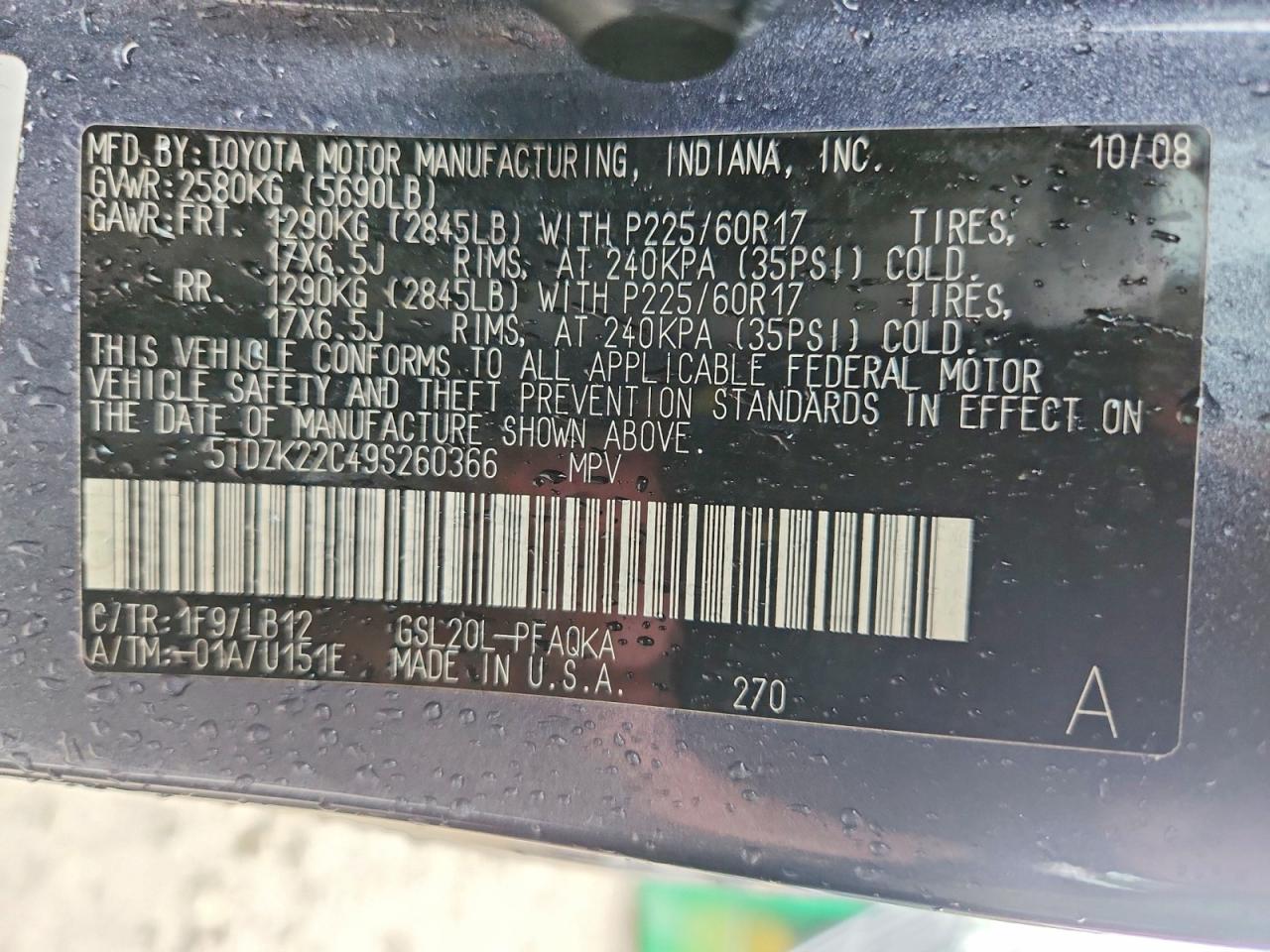 2009 Toyota Sienna Xle Blue vin: 5TDZK22C49S260366