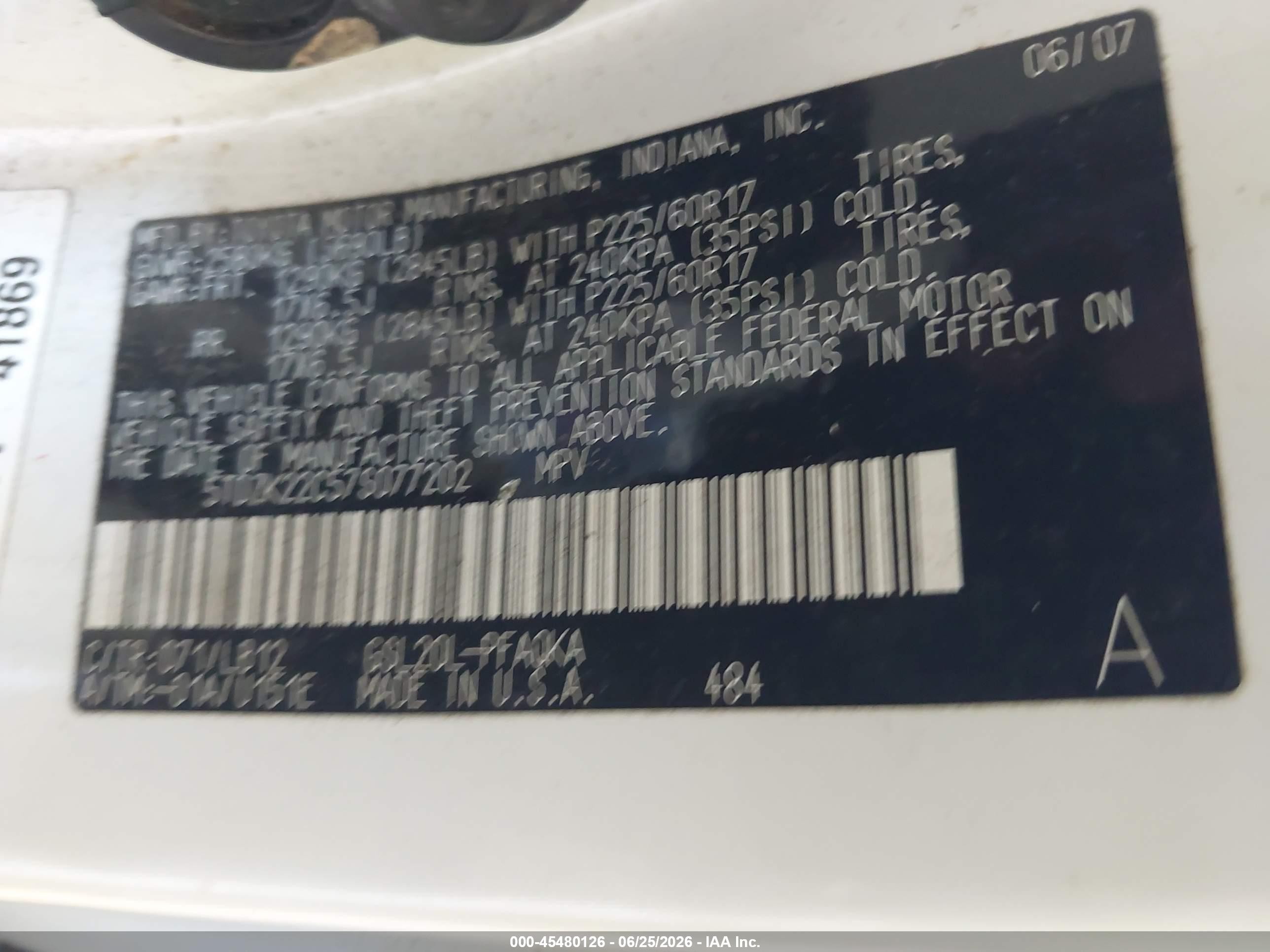 2007 Toyota Sienna Xle Limited White vin: 5TDZK22C57S077202