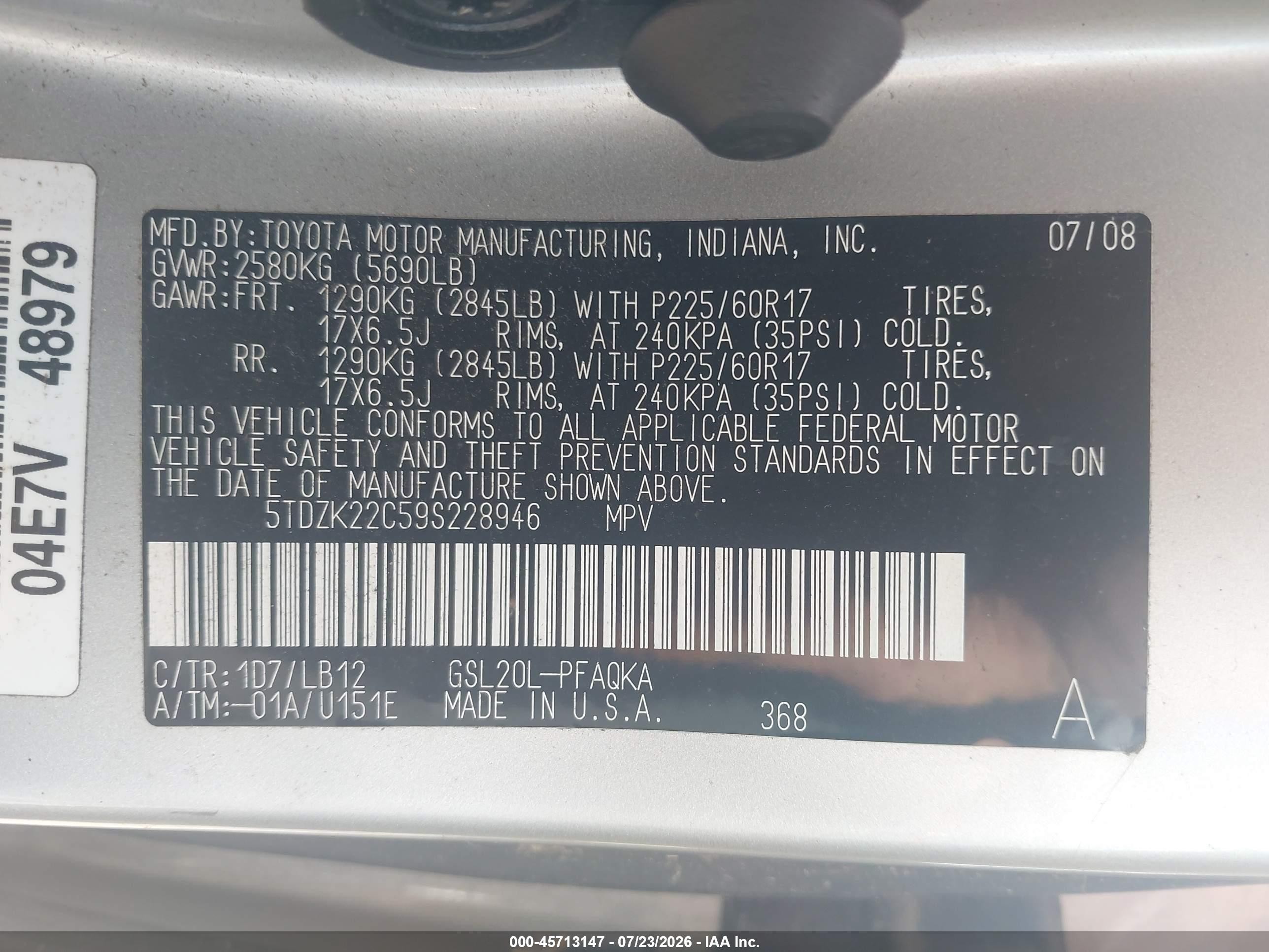 2009 Toyota Sienna Xle Silver vin: 5TDZK22C59S228946