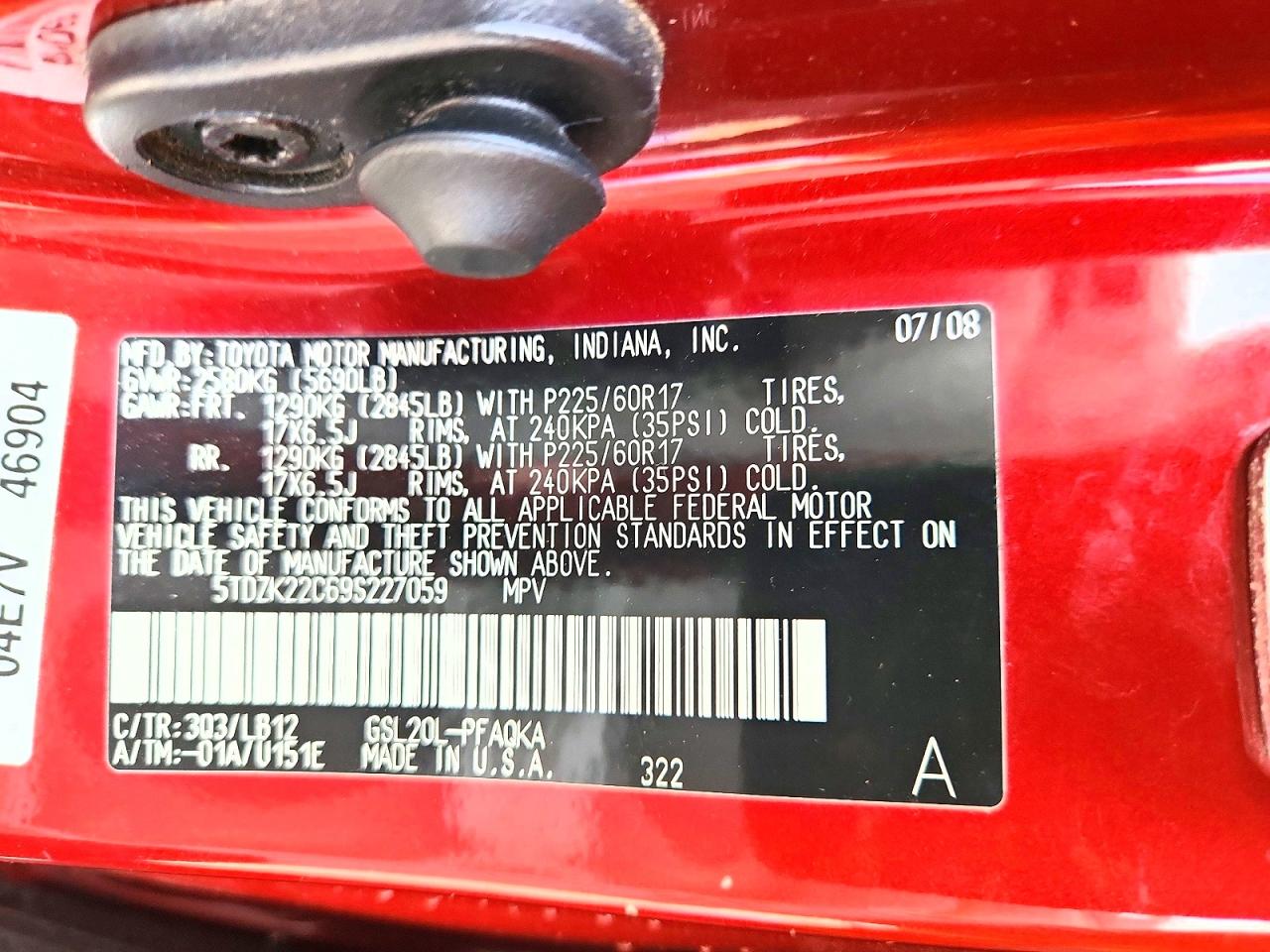 2009 Toyota Sienna Xle Red vin: 5TDZK22C69S227059