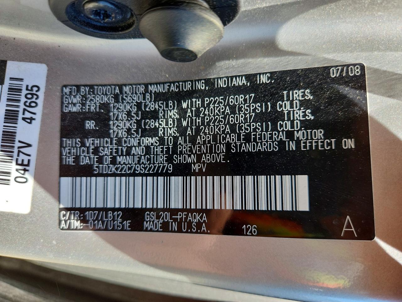 2009 Toyota Sienna Xle Silver vin: 5TDZK22C79S227779