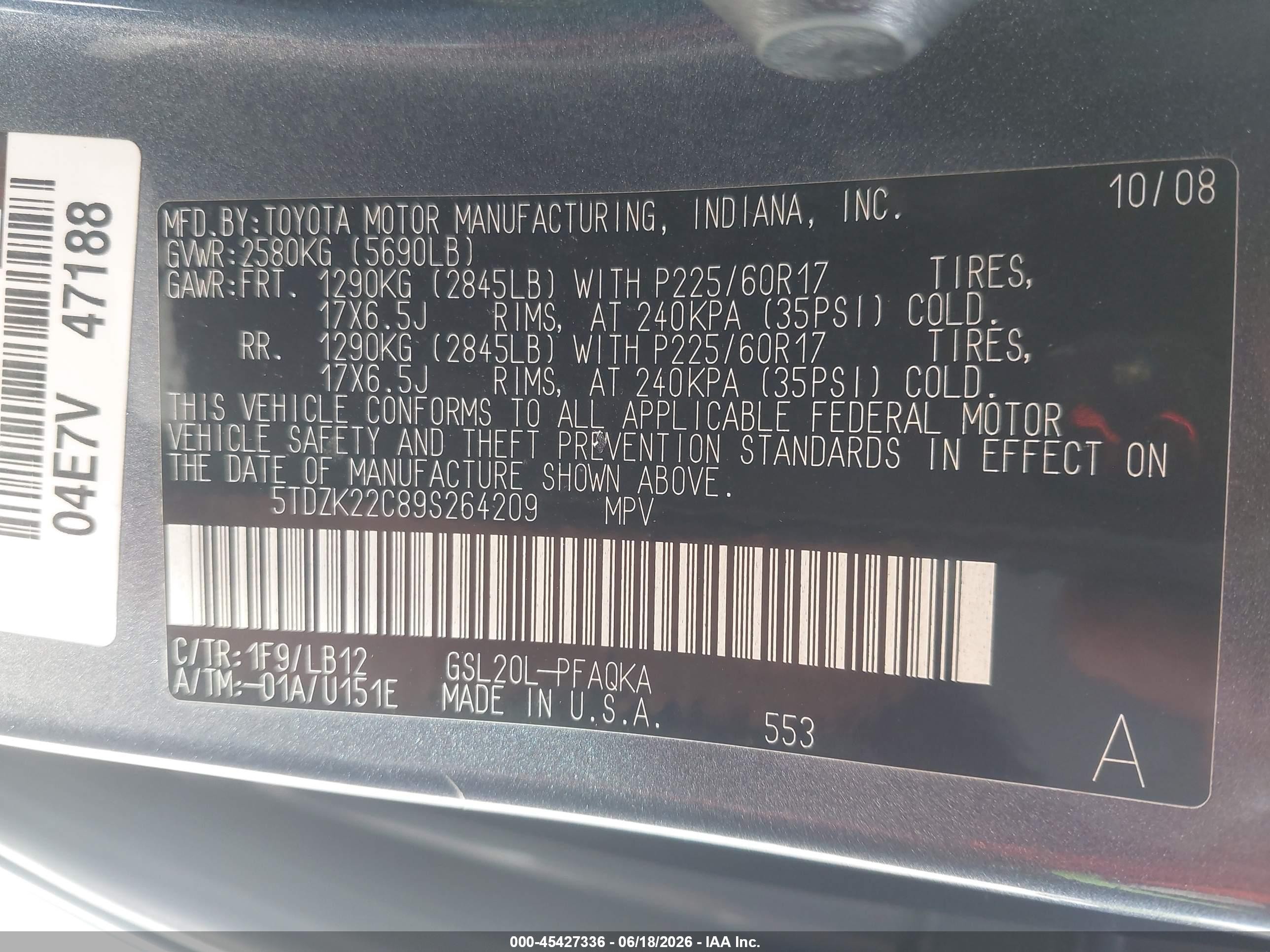 2009 Toyota Sienna Limited Gray vin: 5TDZK22C89S264209