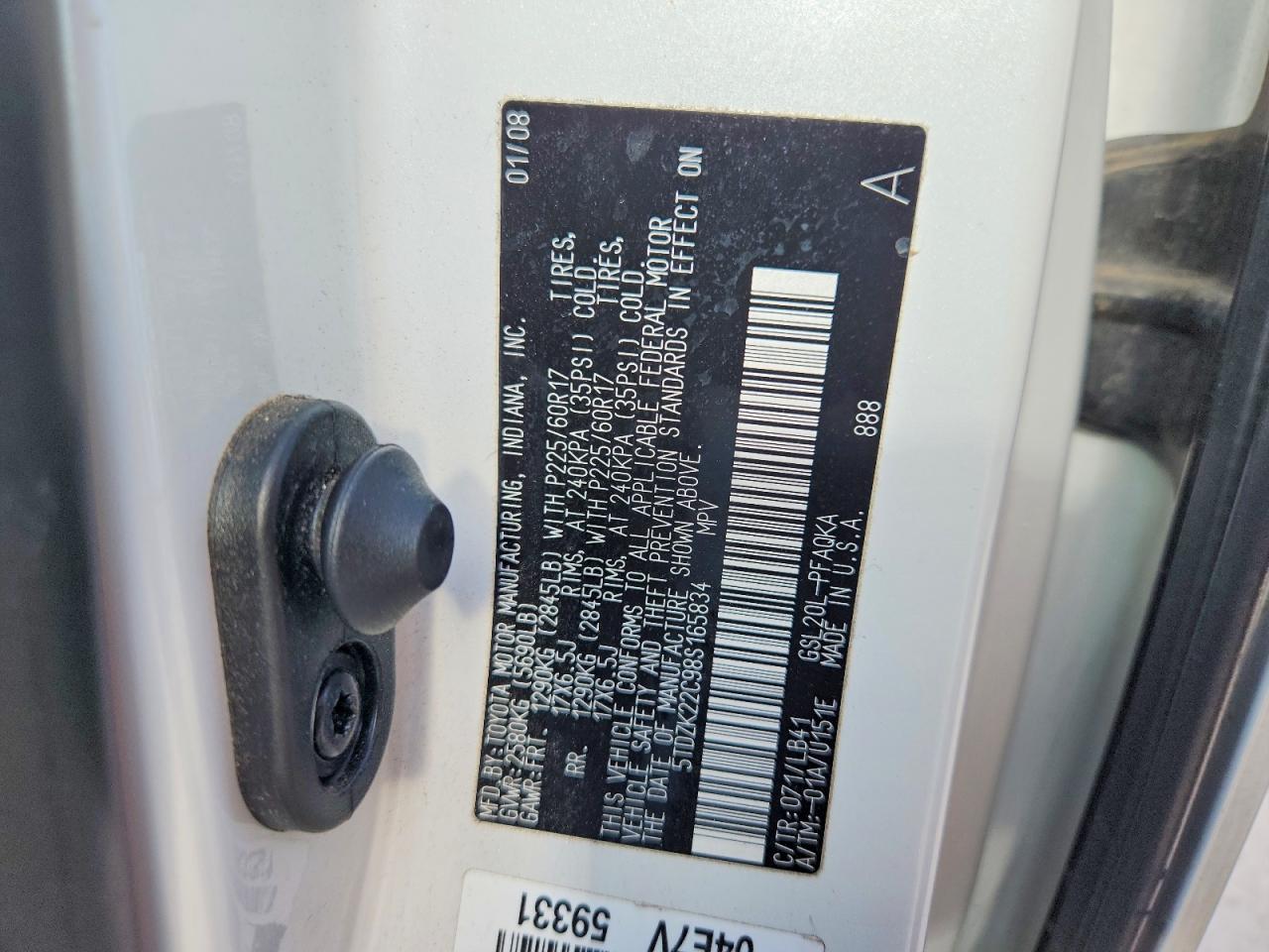 2008 Toyota Sienna Xle White vin: 5TDZK22C98S165834