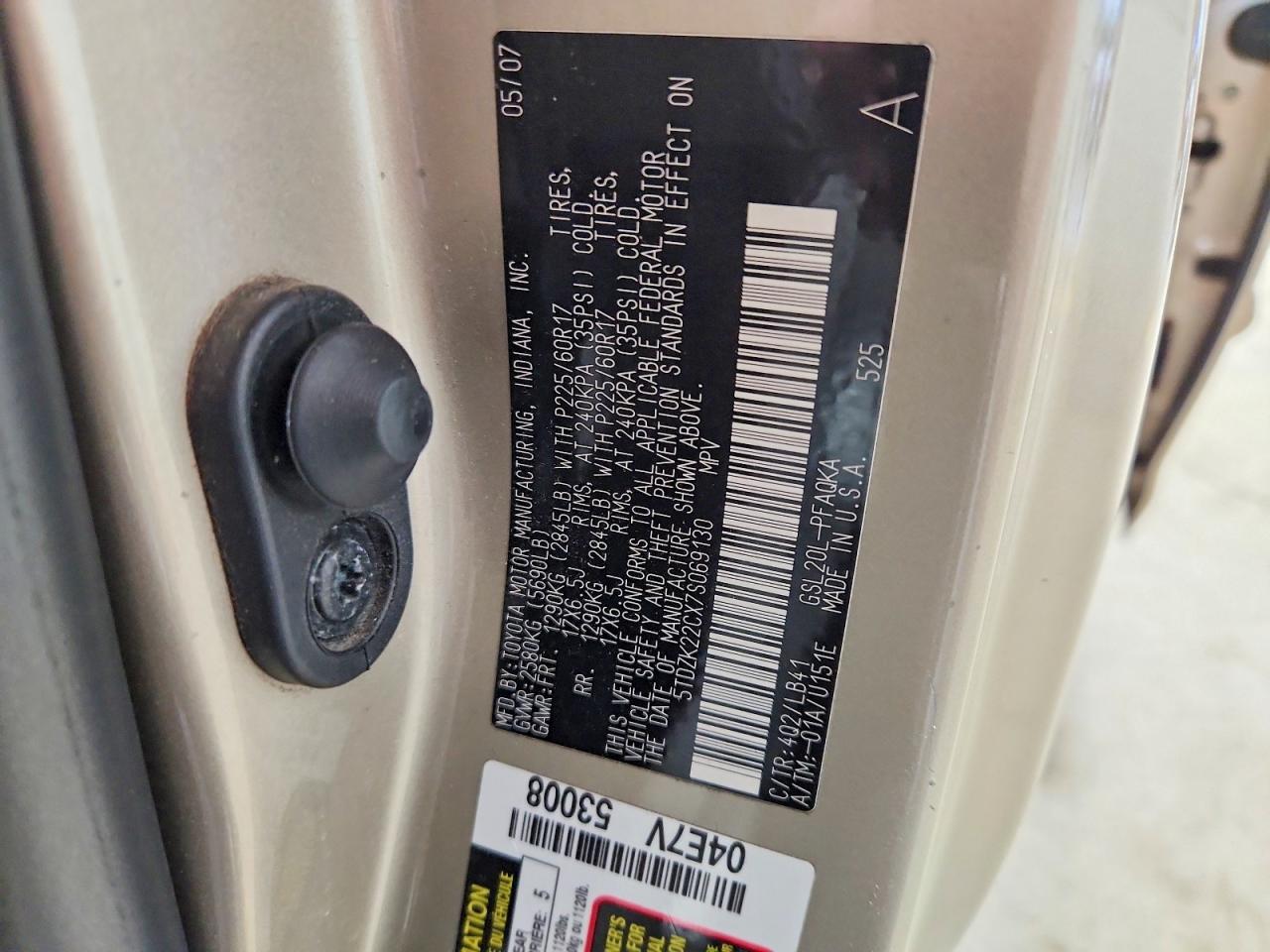 2007 Toyota Sienna Xle 7-passenger Gold vin: 5TDZK22CX7S069130