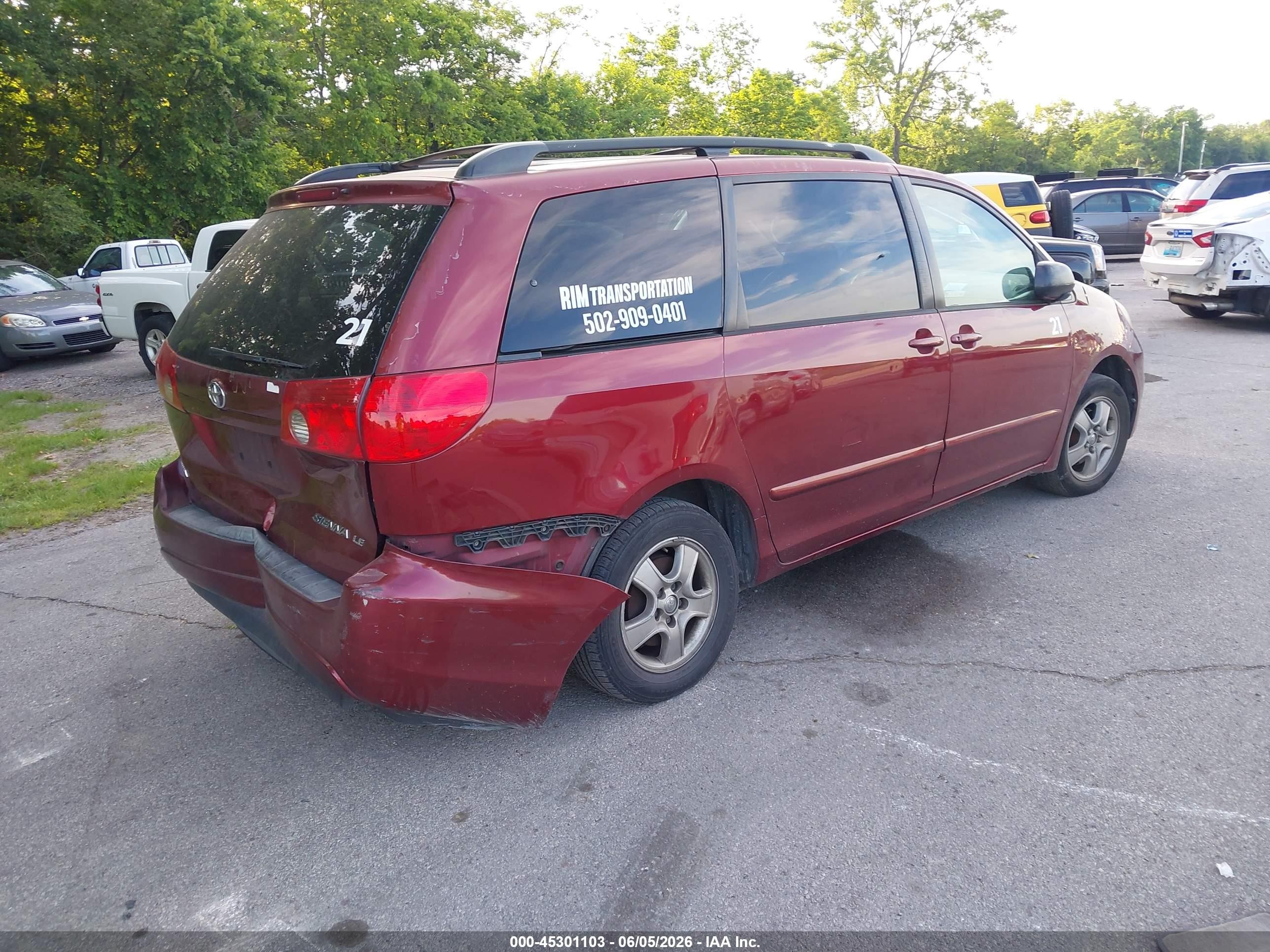 2007 Toyota Sienna Le Темно-бордовый vin: 5TDZK23C17S018050