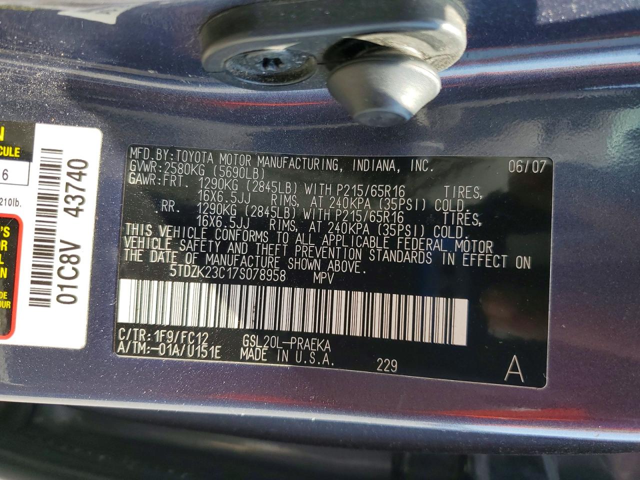 2007 Toyota Sienna Le 8-passenger Gray vin: 5TDZK23C17S078958