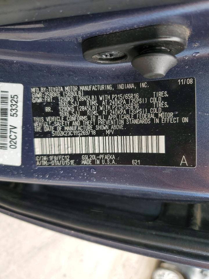 2009 Toyota Sienna Le 7-passenger Blue vin: 5TDZK23C19S269718