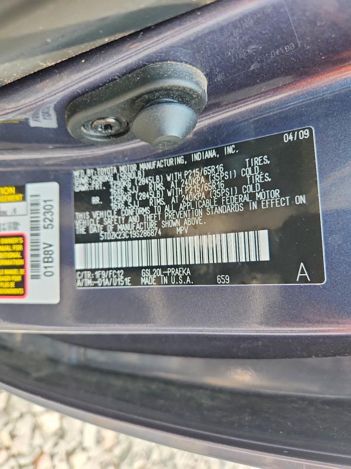 2009 Toyota Sienna Le 8-passenger Blue vin: 5TDZK23C19S286874