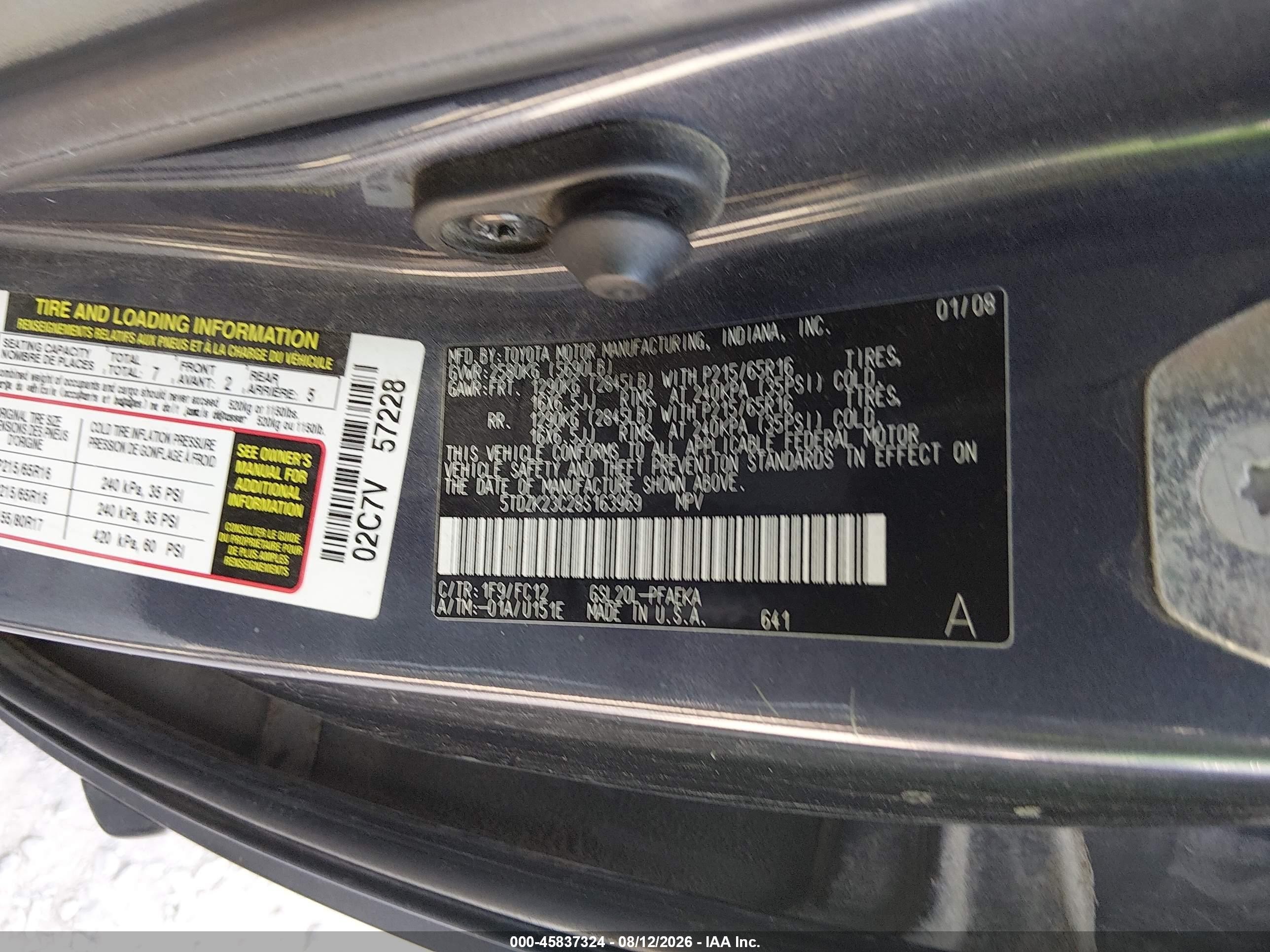 2008 Toyota Sienna Le Gray vin: 5TDZK23C28S163969