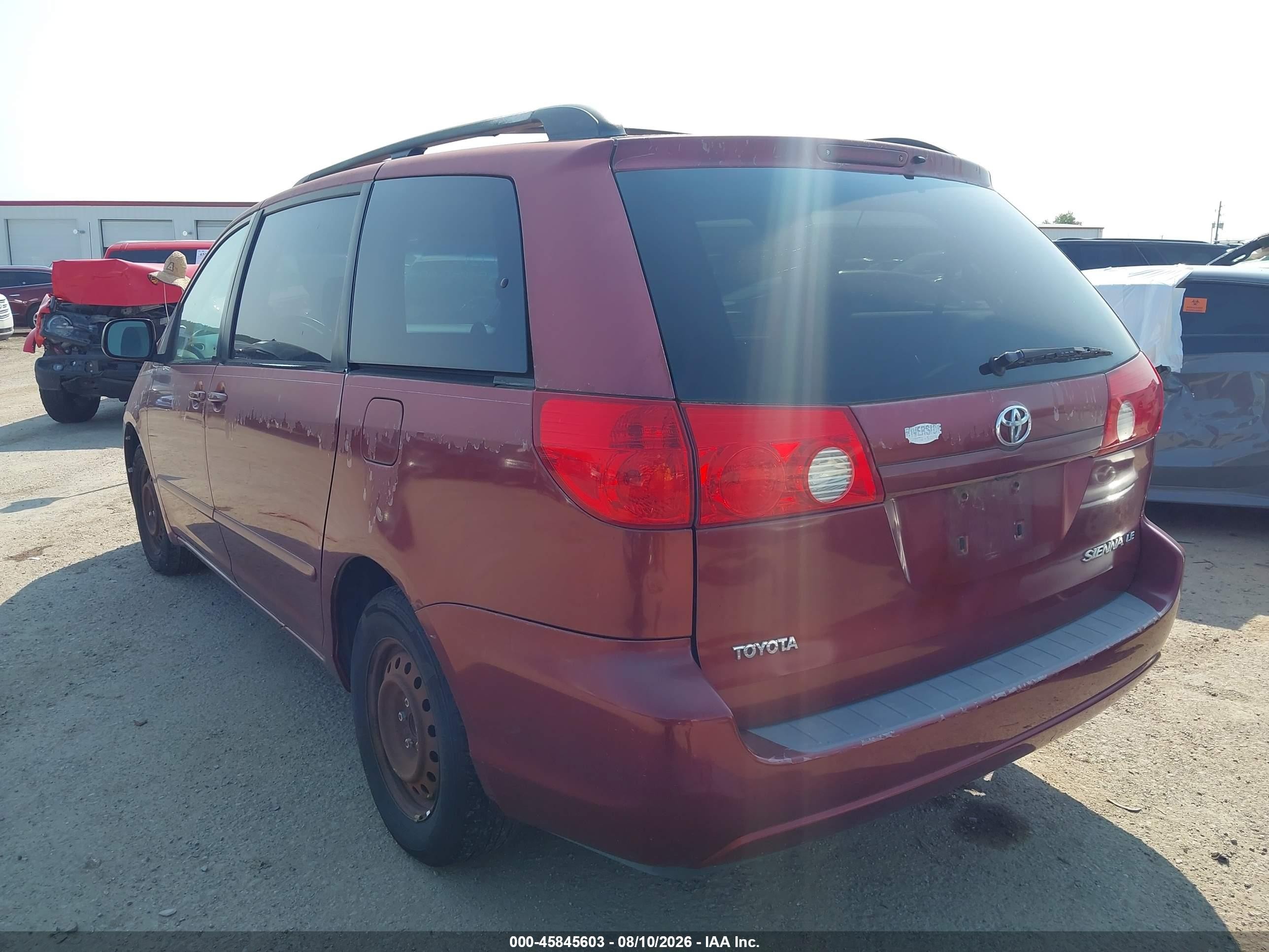 2007 Toyota Sienna Le Burgundy vin: 5TDZK23C37S014937
