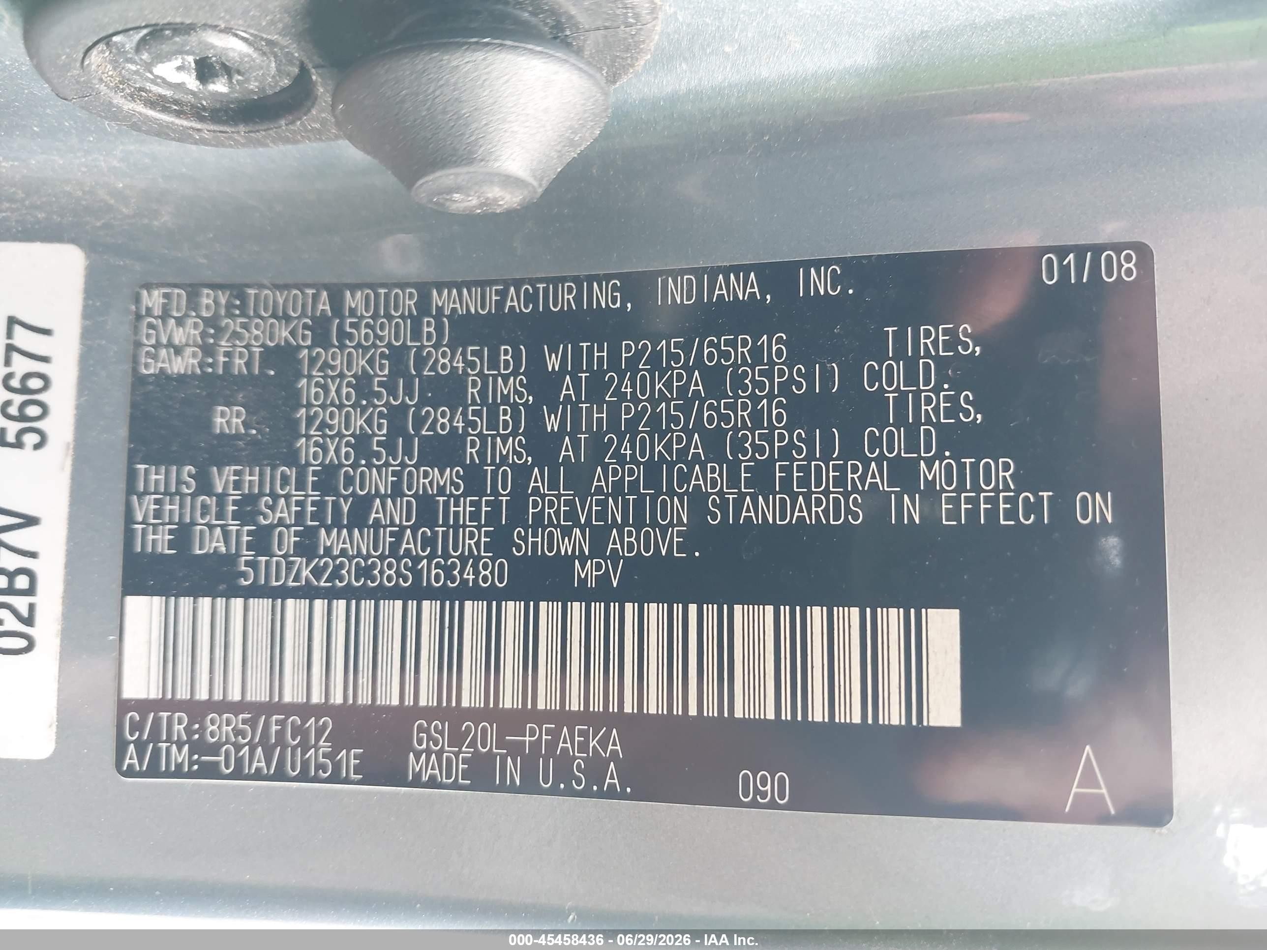 2008 Toyota Sienna Le Light Blue vin: 5TDZK23C38S163480