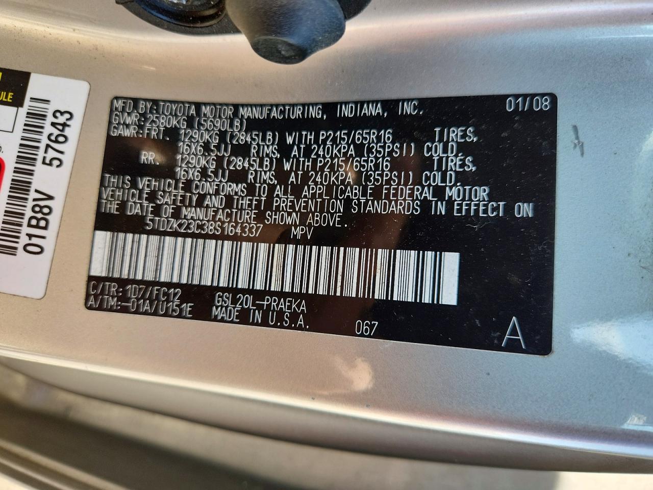 2008 Toyota Sienna Le 8-passenger Silver vin: 5TDZK23C38S164337