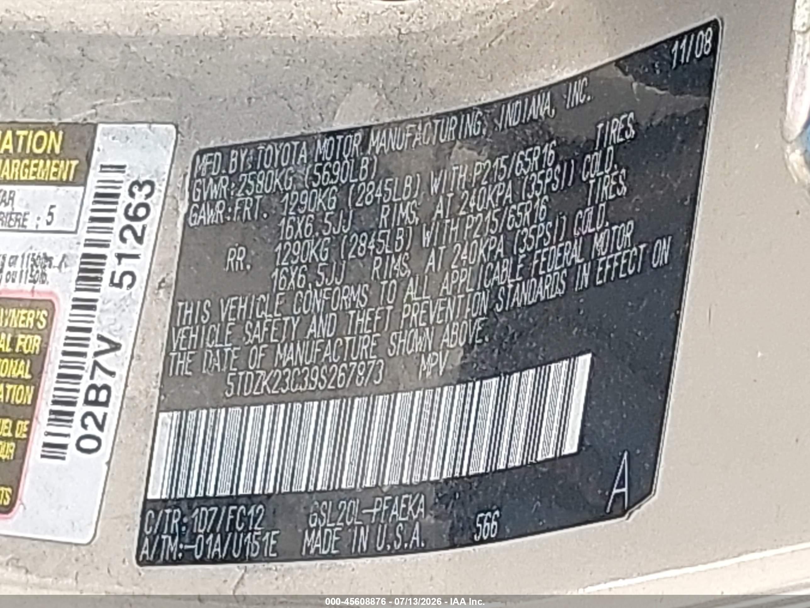 2009 Toyota Sienna Le Silver vin: 5TDZK23C39S267873