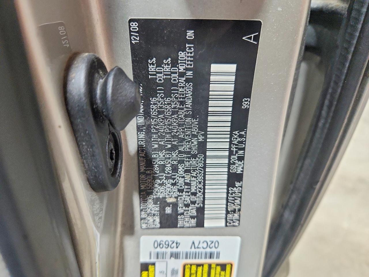 2009 Toyota Sienna Le 7-passenger Silver vin: 5TDZK23C39S278050