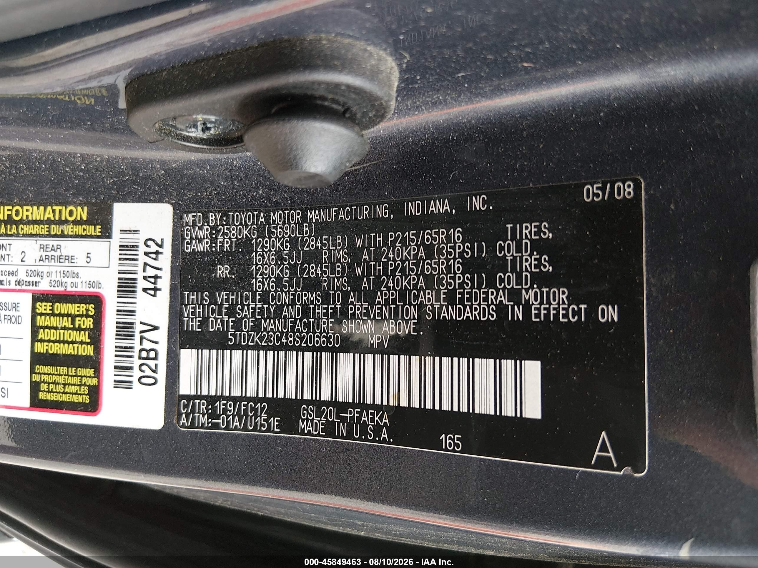 2008 Toyota Sienna Le Light Blue vin: 5TDZK23C48S206630