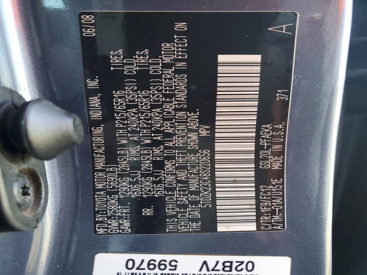 2008 Toyota Sienna Le 7-passenger Gray vin: 5TDZK23C48S220656