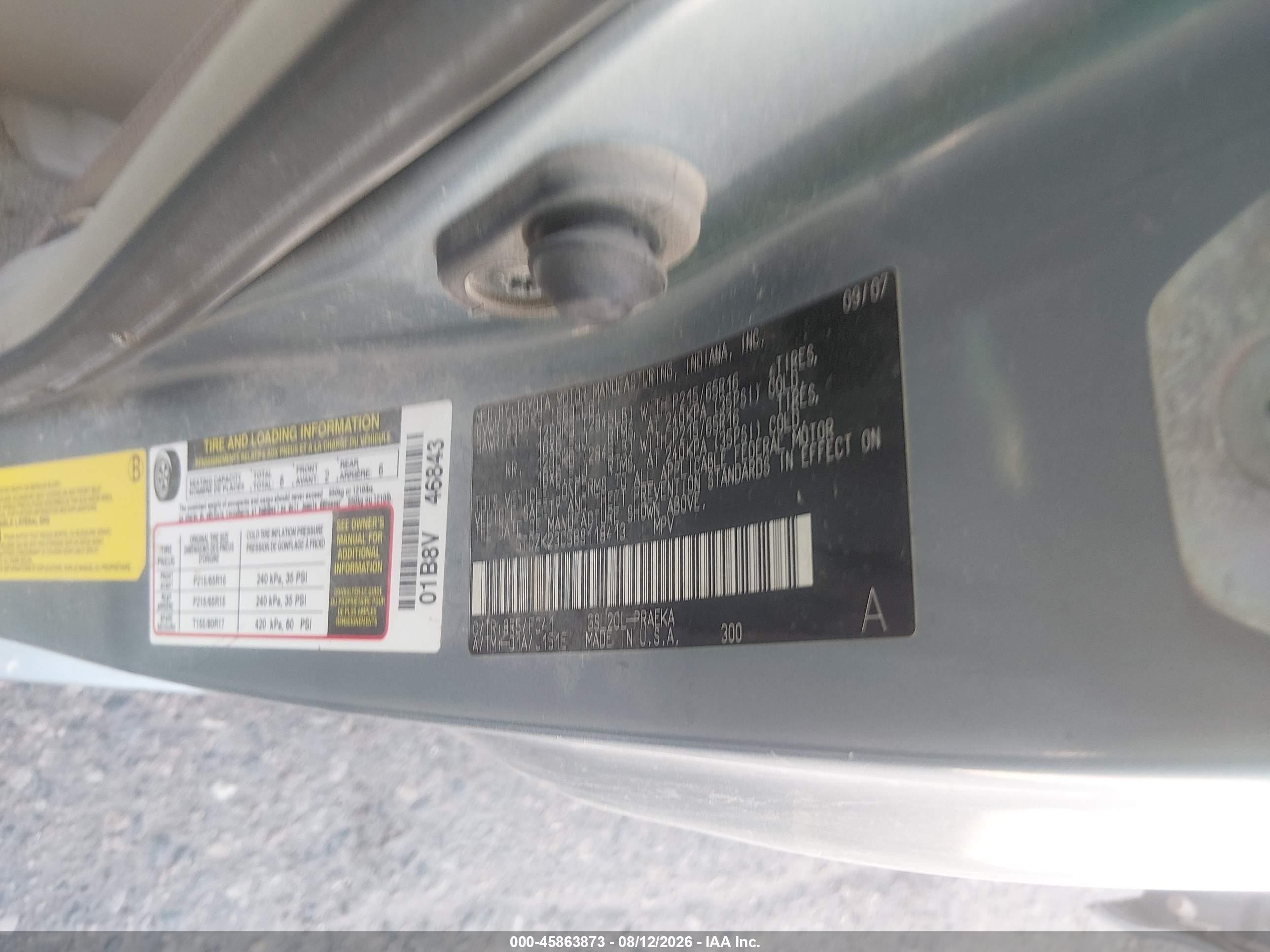 2008 Toyota Sienna Le Синий vin: 5TDZK23C58S118413