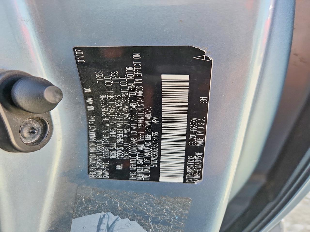 2007 Toyota Sienna Le 8-passenger Синий vin: 5TDZK23C67S015466