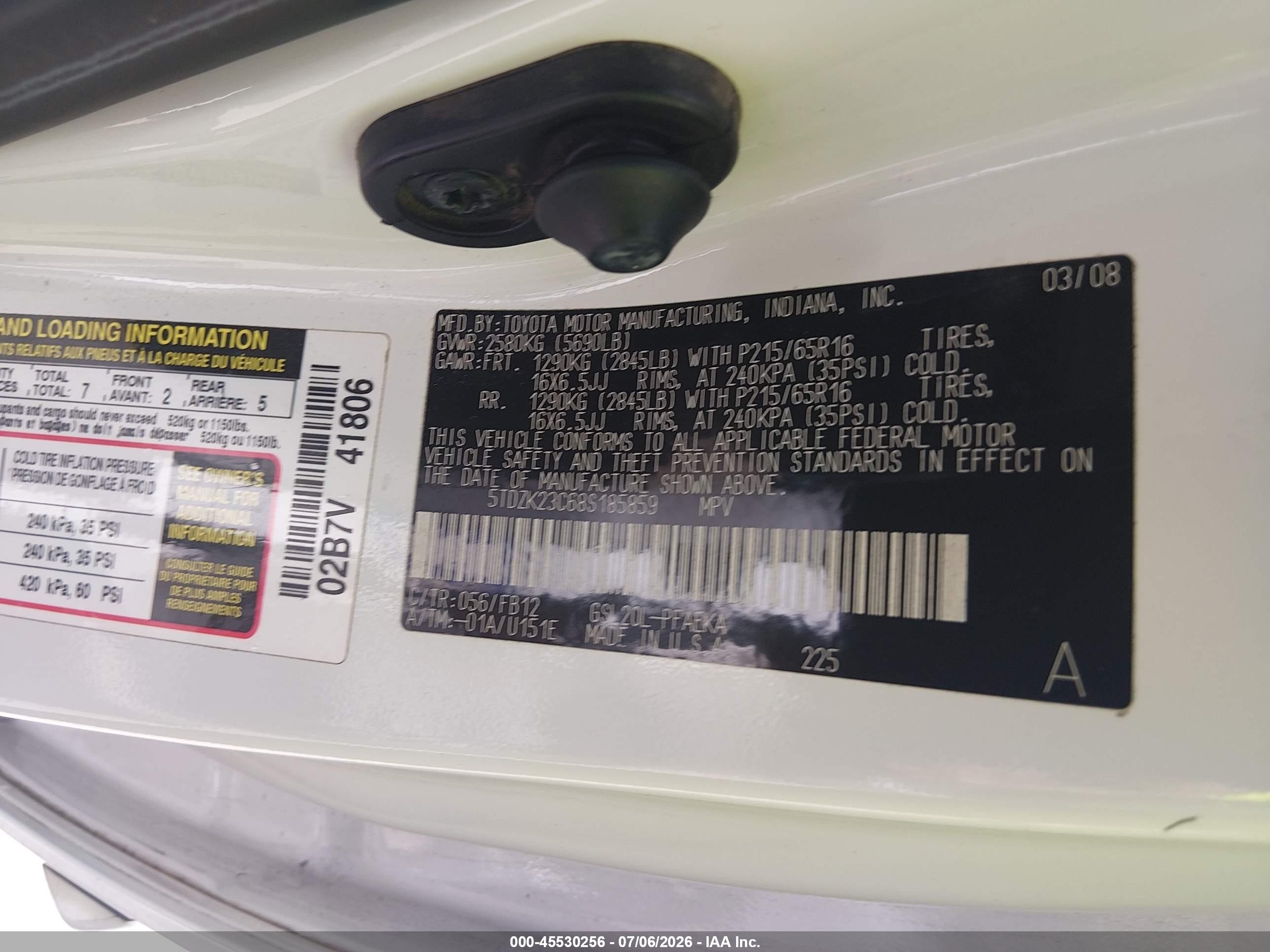 2008 Toyota Sienna Ce White vin: 5TDZK23C68S185859