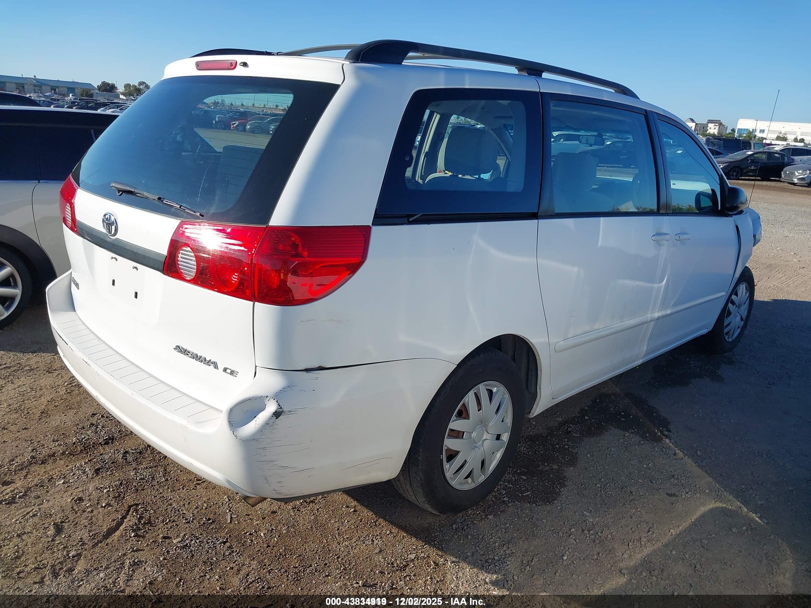 2007 Toyota Sienna Ce Белый vin: 5TDZK23C87S016506