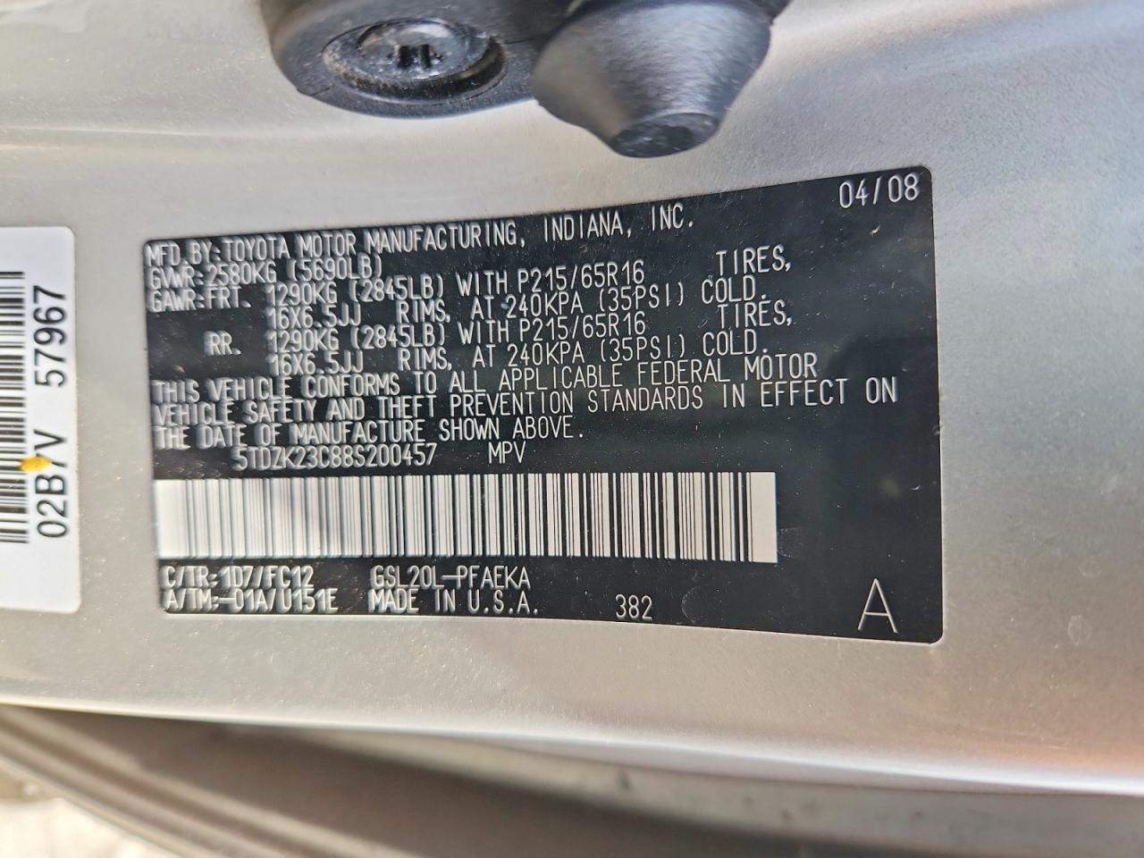 2008 Toyota Sienna Le 7-passenger Gray vin: 5TDZK23C88S200457