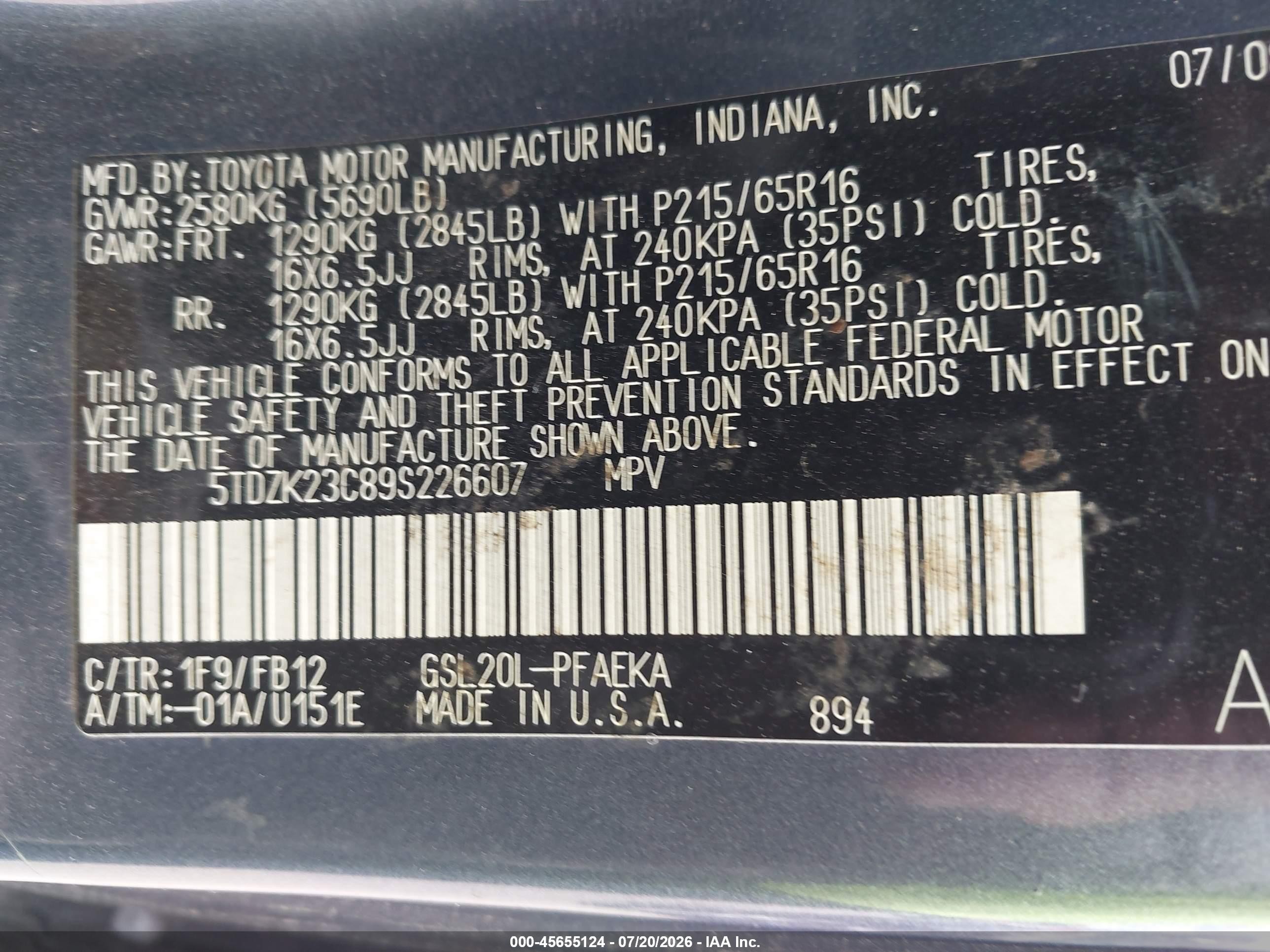 2009 Toyota Sienna Ce Gray vin: 5TDZK23C89S226607