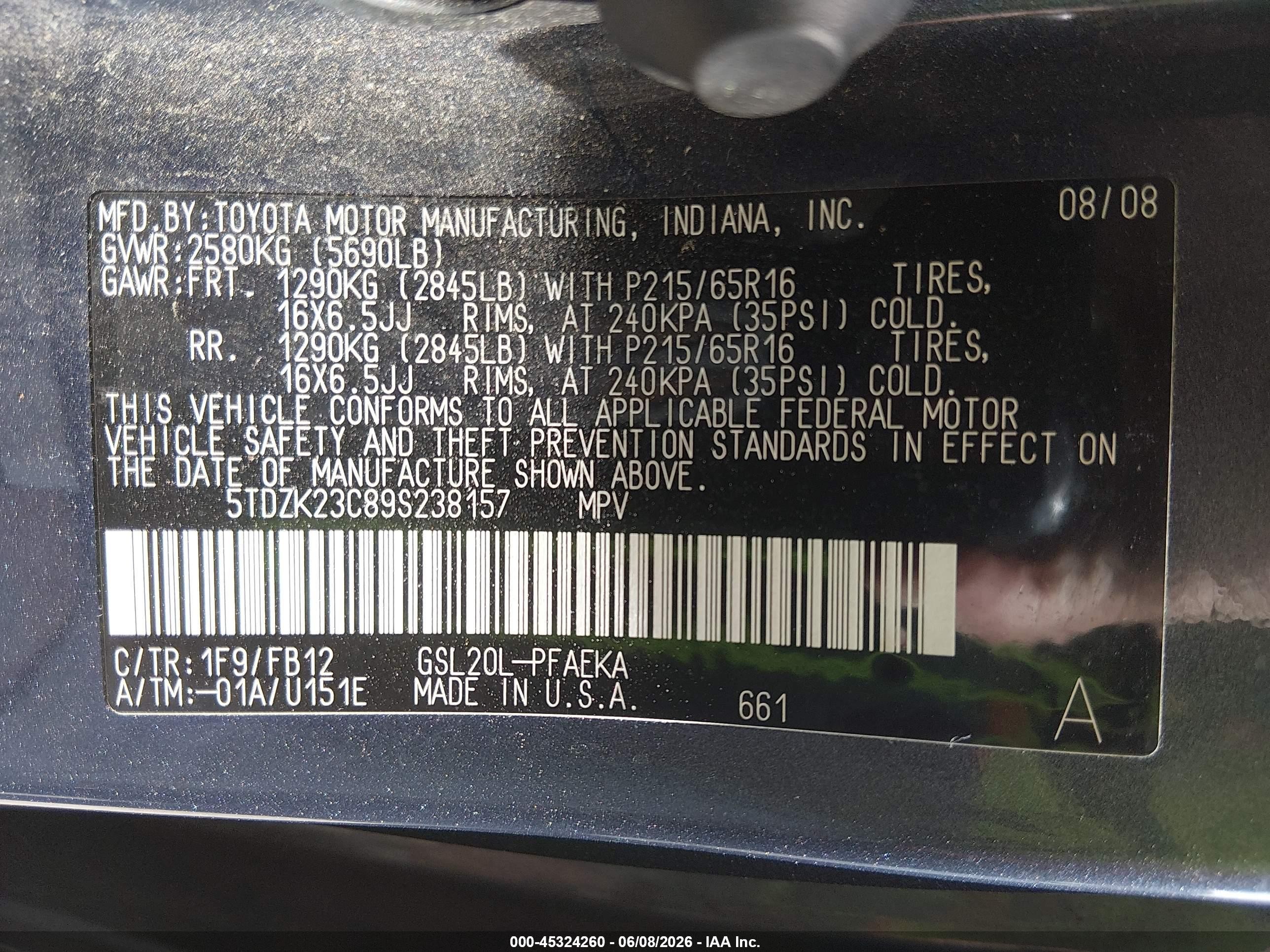 2009 Toyota Sienna Ce Gray vin: 5TDZK23C89S238157